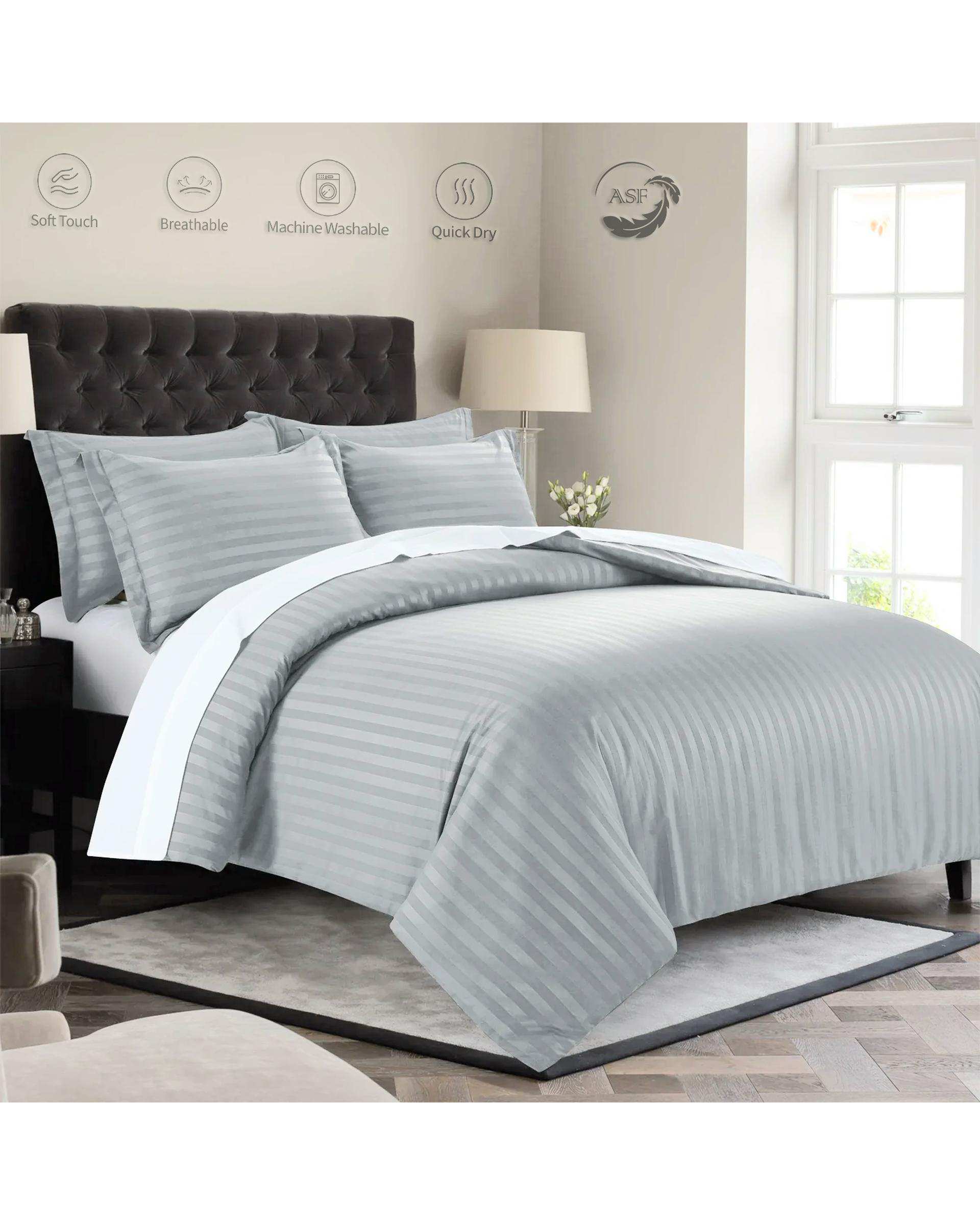 سرویس لحاف روتختی یک نفره 6 تکه عرض 90 دو رویه نقره ای ای اس اف ASF مدل هتلی