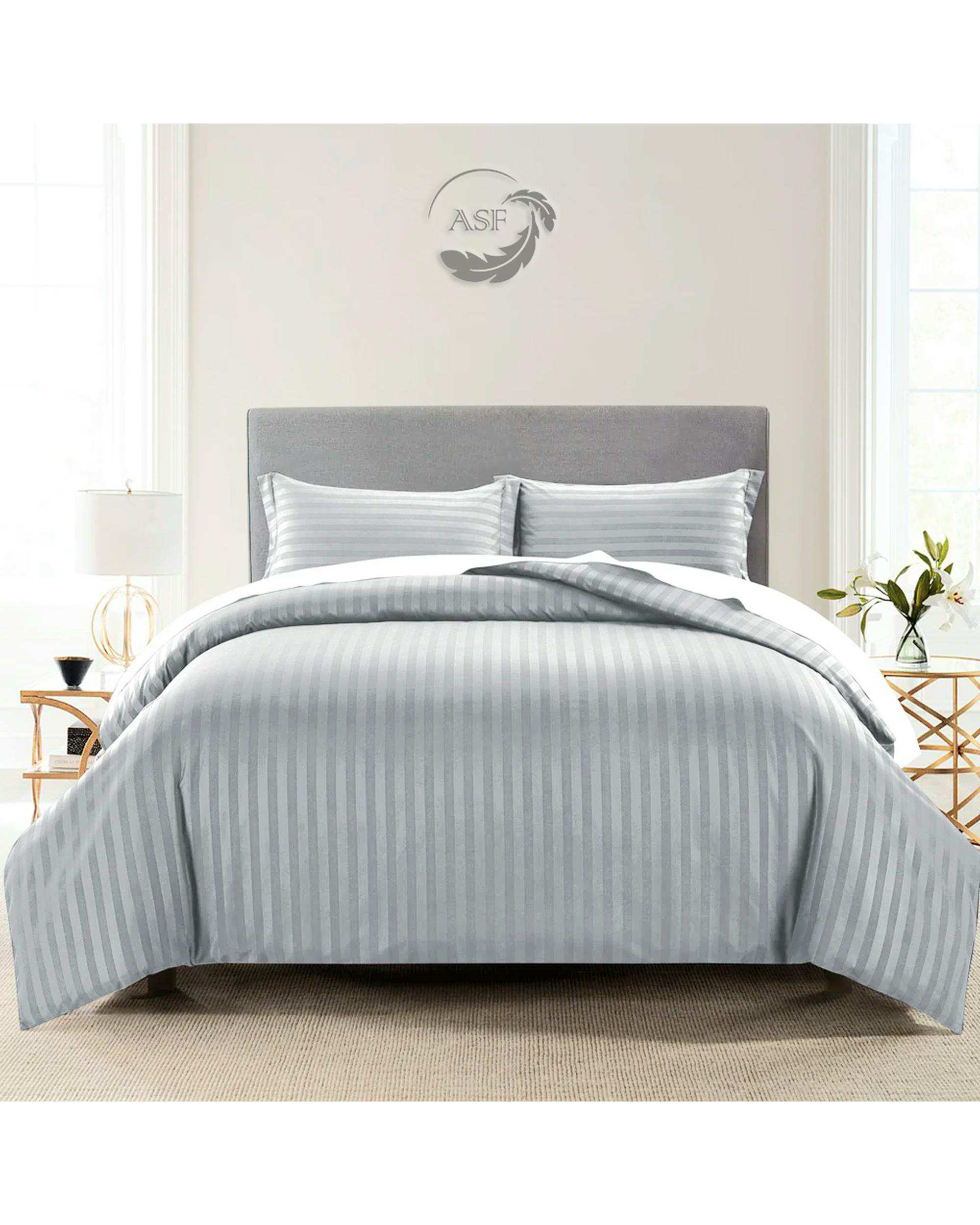 سرویس لحاف روتختی یک نفره 6 تکه عرض 90 دو رویه نقره ای ای اس اف ASF مدل هتلی