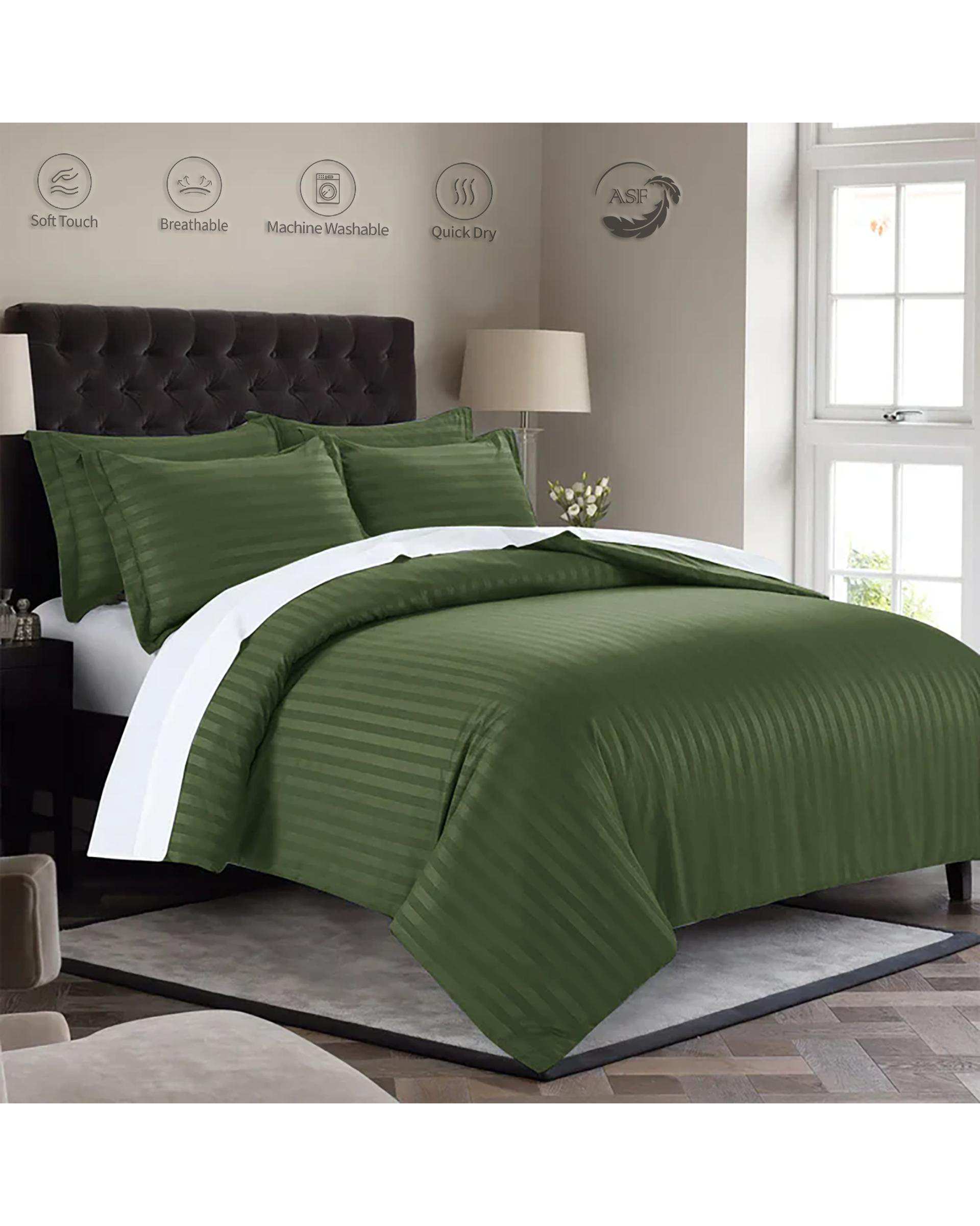 سرویس لحاف روتختی یک نفره 6 تکه عرض 90 دو رویه سبز زیتونی ای اس اف ASF مدل هتلی