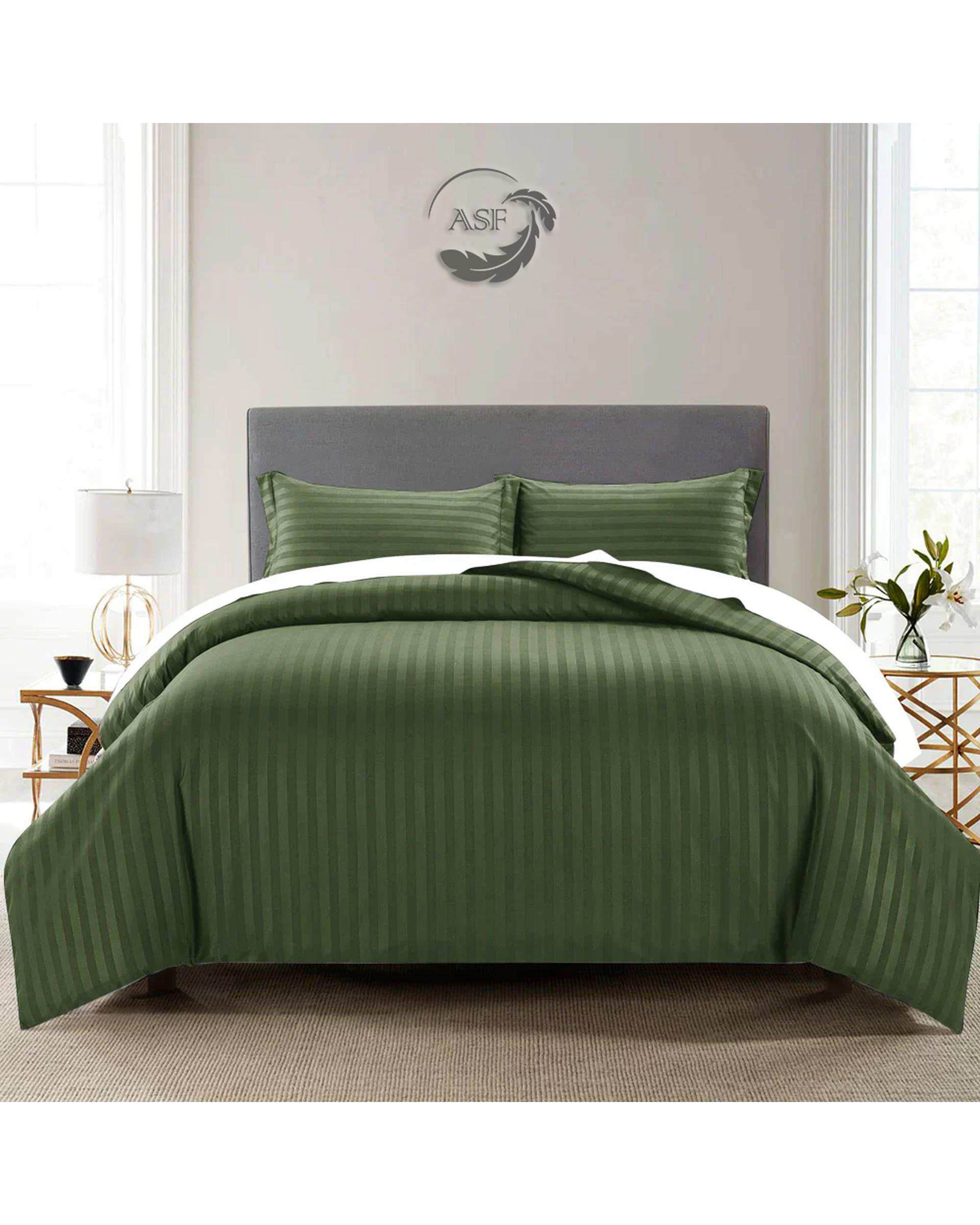 سرویس لحاف روتختی یک نفره 6 تکه عرض 90 دو رویه سبز زیتونی ای اس اف ASF مدل هتلی