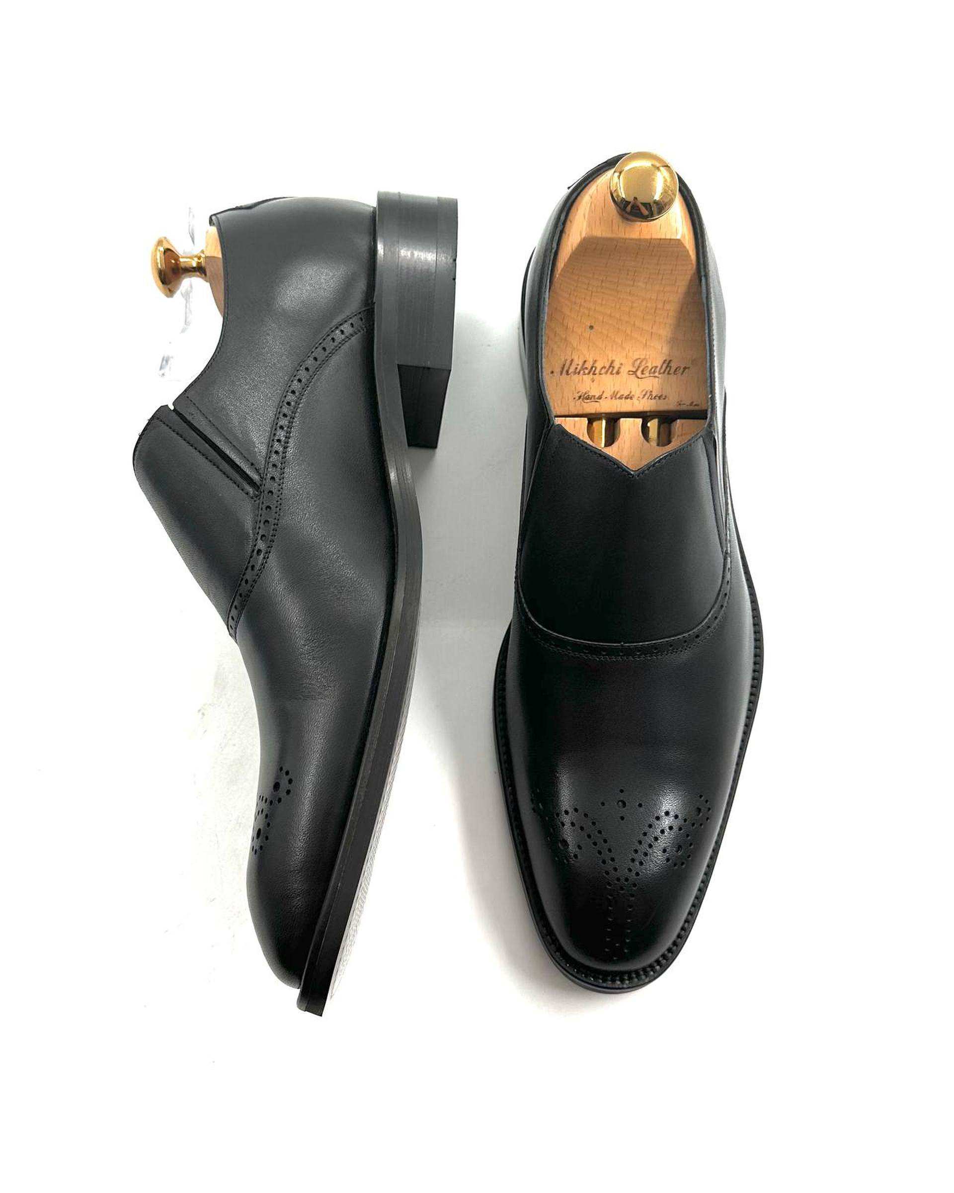کفش چرم مردانه رسمی مشکی چرم میخچی Mikhchi Leather مدل M105