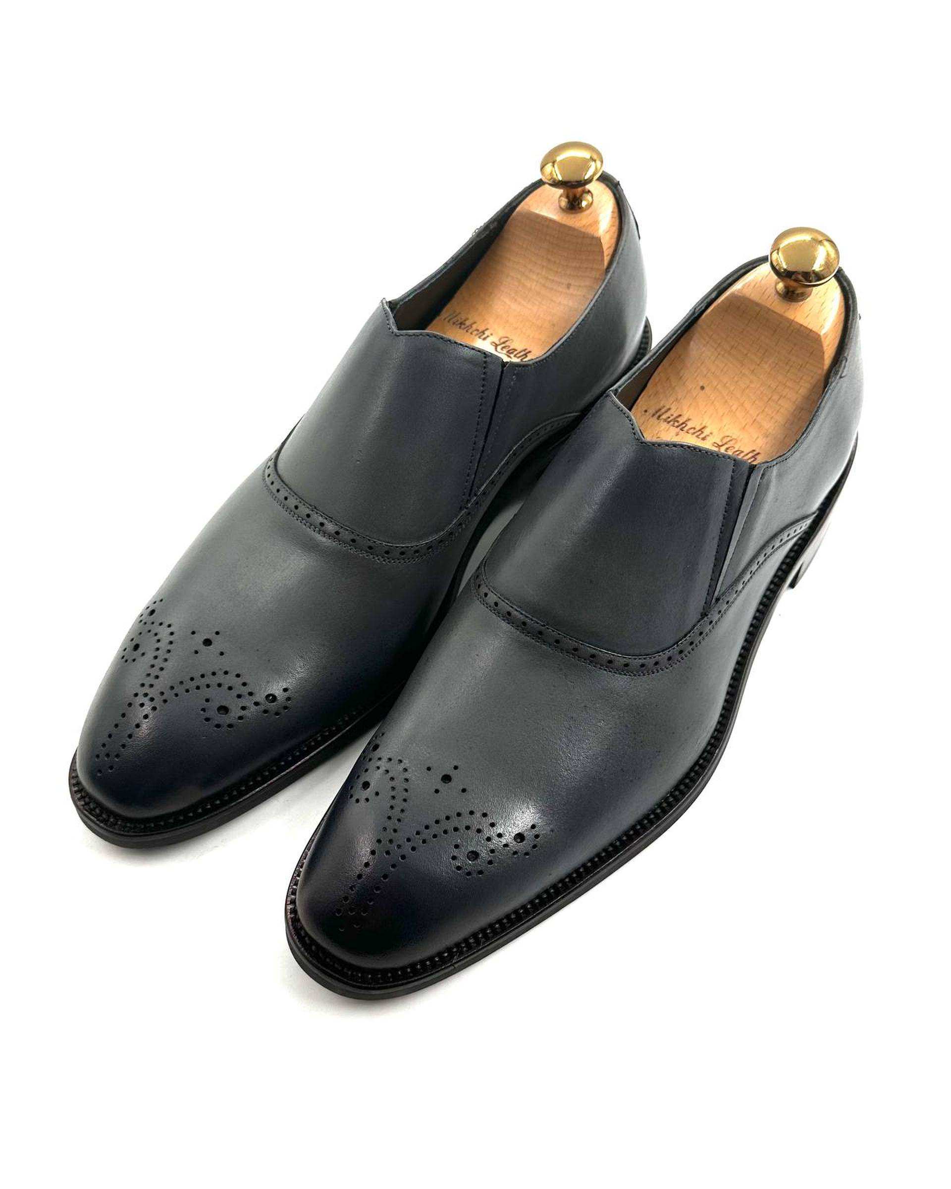 کفش چرم مردانه رسمی طوسی چرم میخچی Mikhchi Leather مدل M105