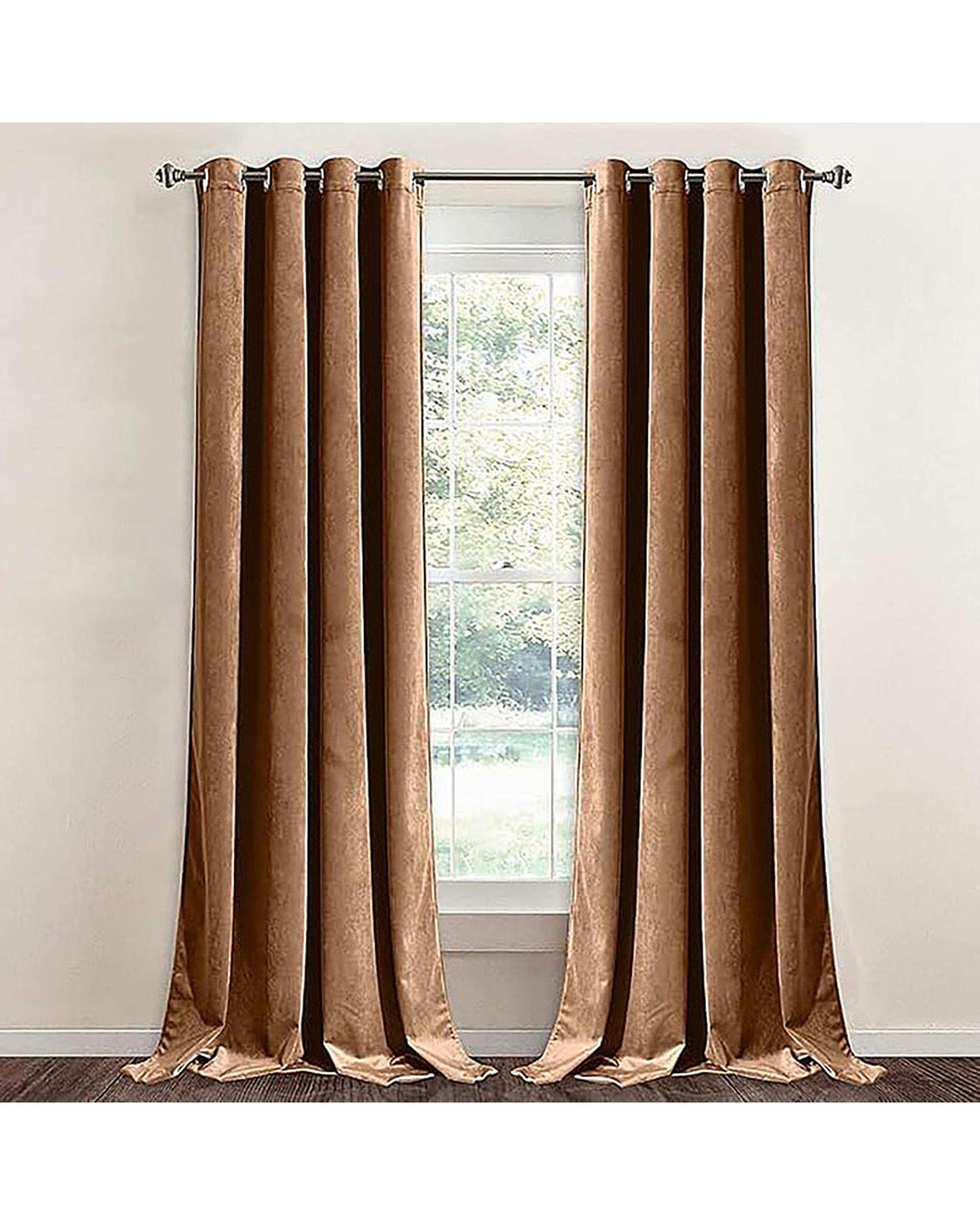 پرده آماده مخمل نوپه هوم Nopehome مدل پانچی نسکافه ای P17 سایز 140x280 سانتی متر