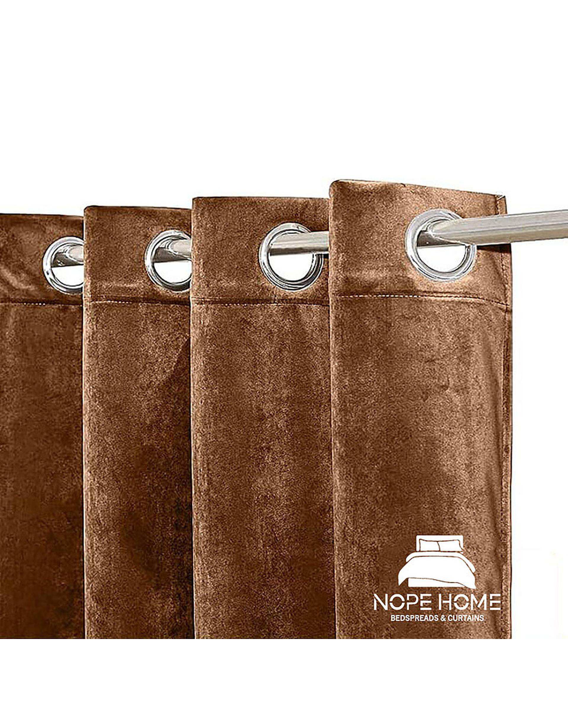 پرده آماده مخمل نوپه هوم Nopehome مدل پانچی نسکافه ای P17 سایز 140x280 سانتی متر