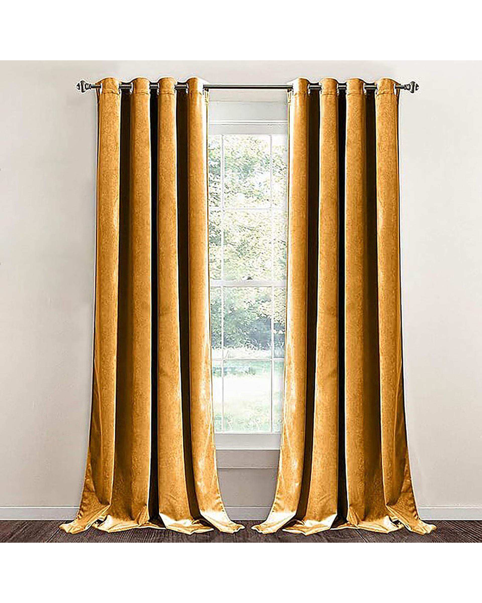 پرده آماده مخمل نوپه هوم Nopehome مدل پانچی خردلی P19 سایز 140x280 سانتی متر