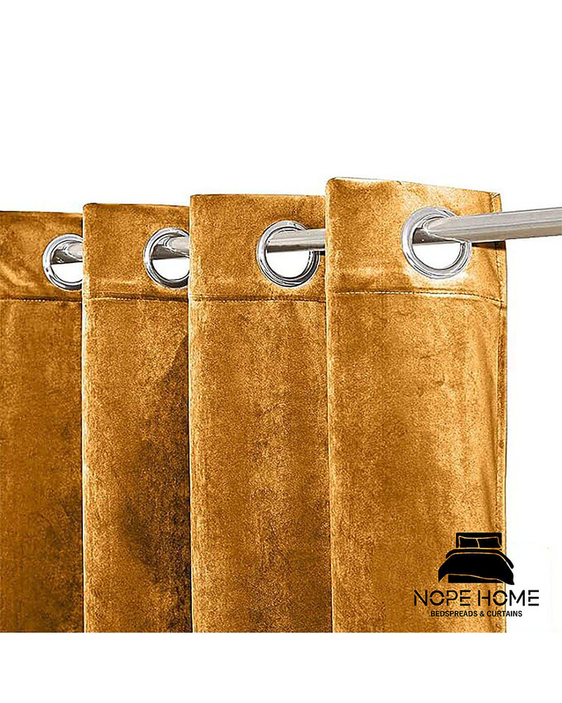 پرده آماده مخمل نوپه هوم Nopehome مدل پانچی خردلی P19 سایز 140x280 سانتی متر