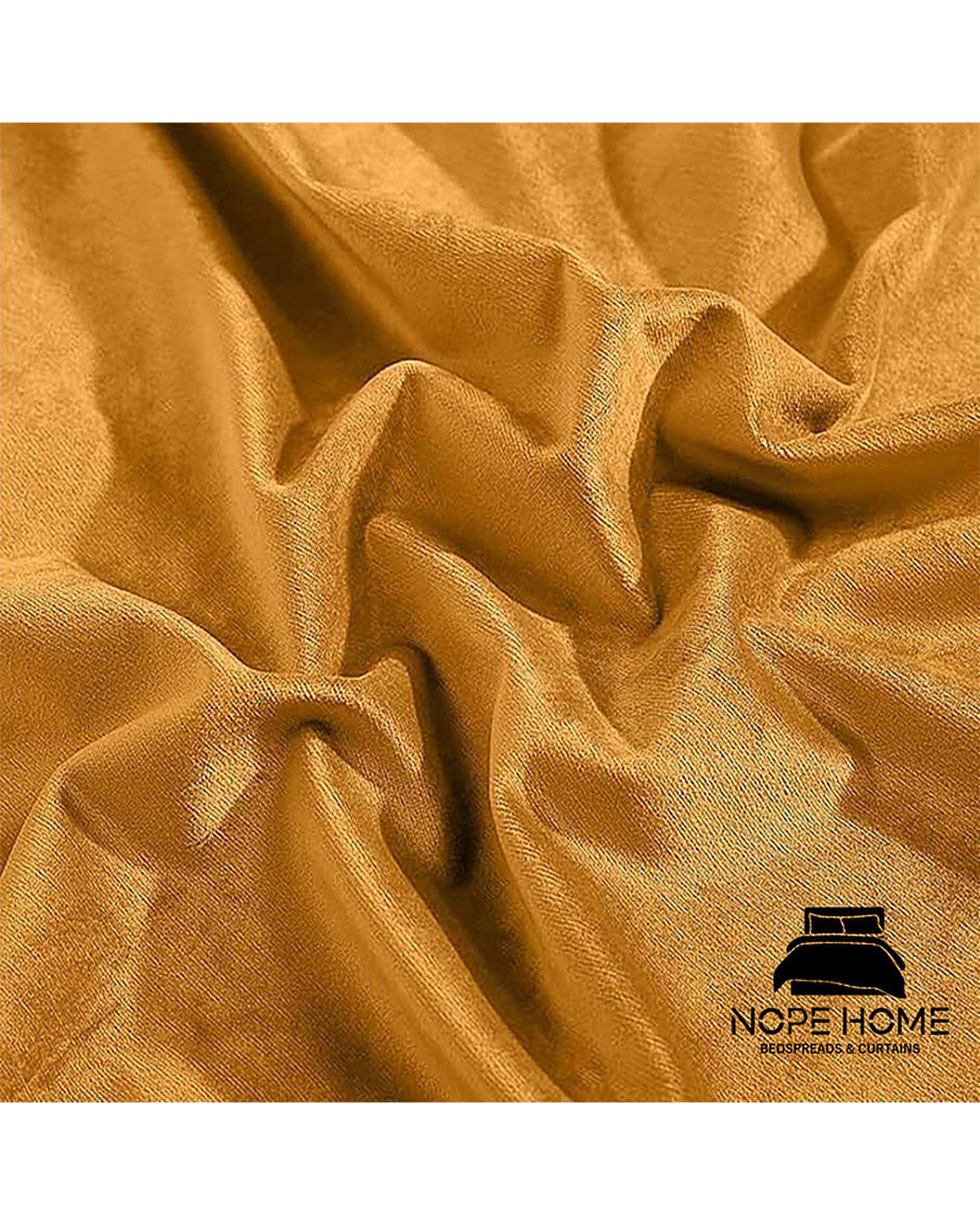 پرده آماده مخمل نوپه هوم Nopehome مدل پانچی خردلی P19 سایز 140x280 سانتی متر
