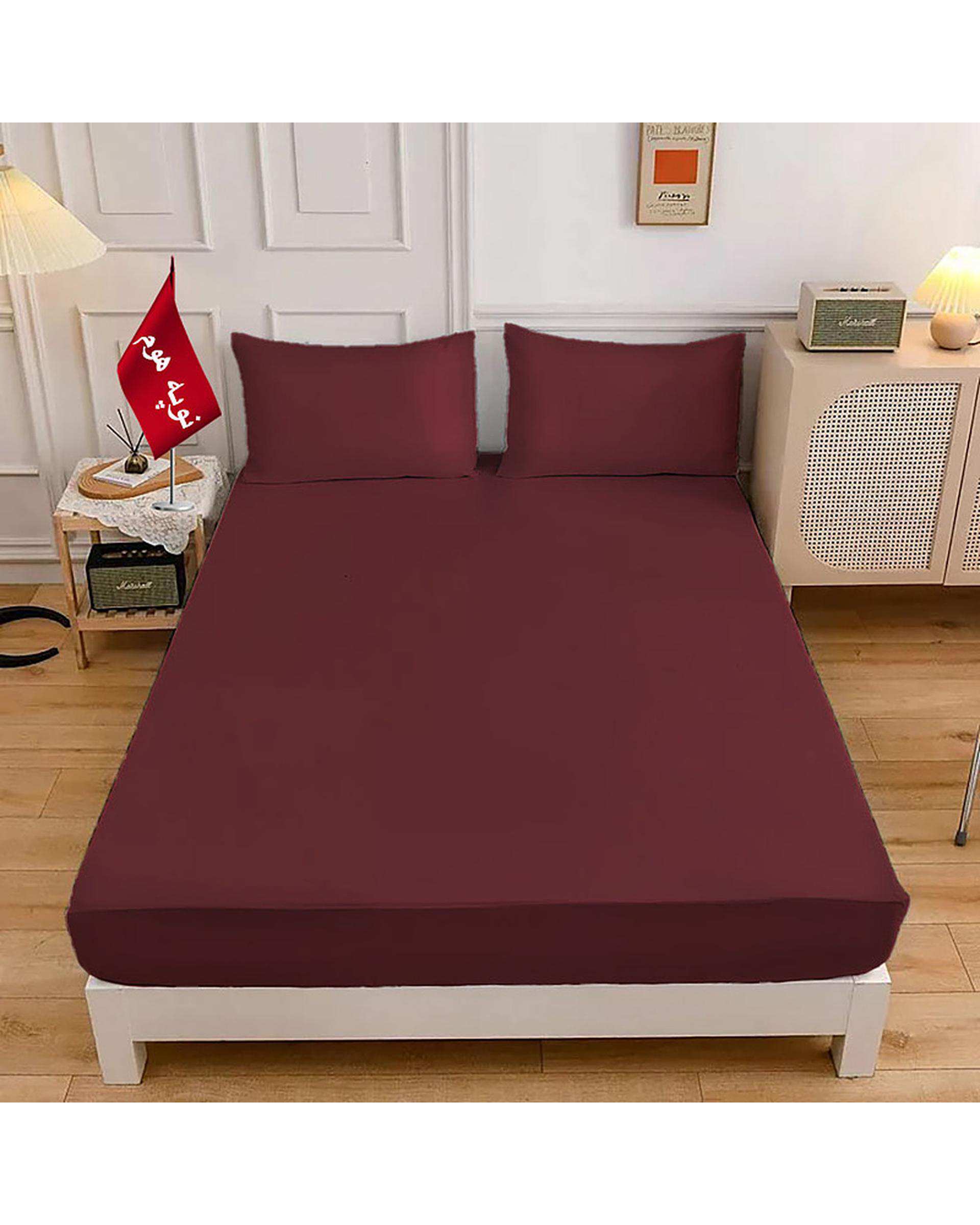 سرویس ملحفه و روبالشی یک نفره 3 تکه زرشکی نوپه هوم Nopehome طرح مینیمال کد A05