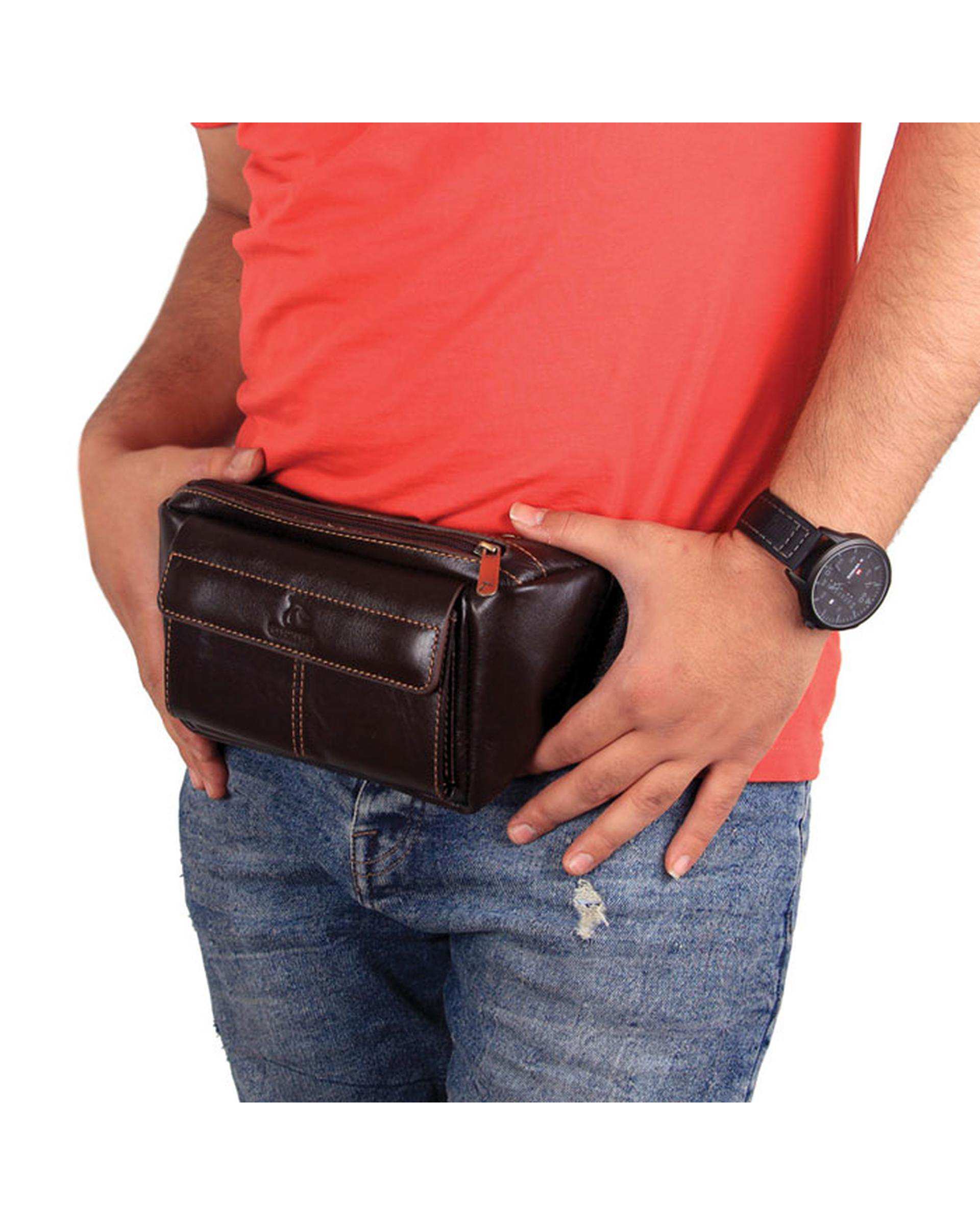 کیف کمری چرم قهوه ای چرم بارز Charm Barez مدل DG66