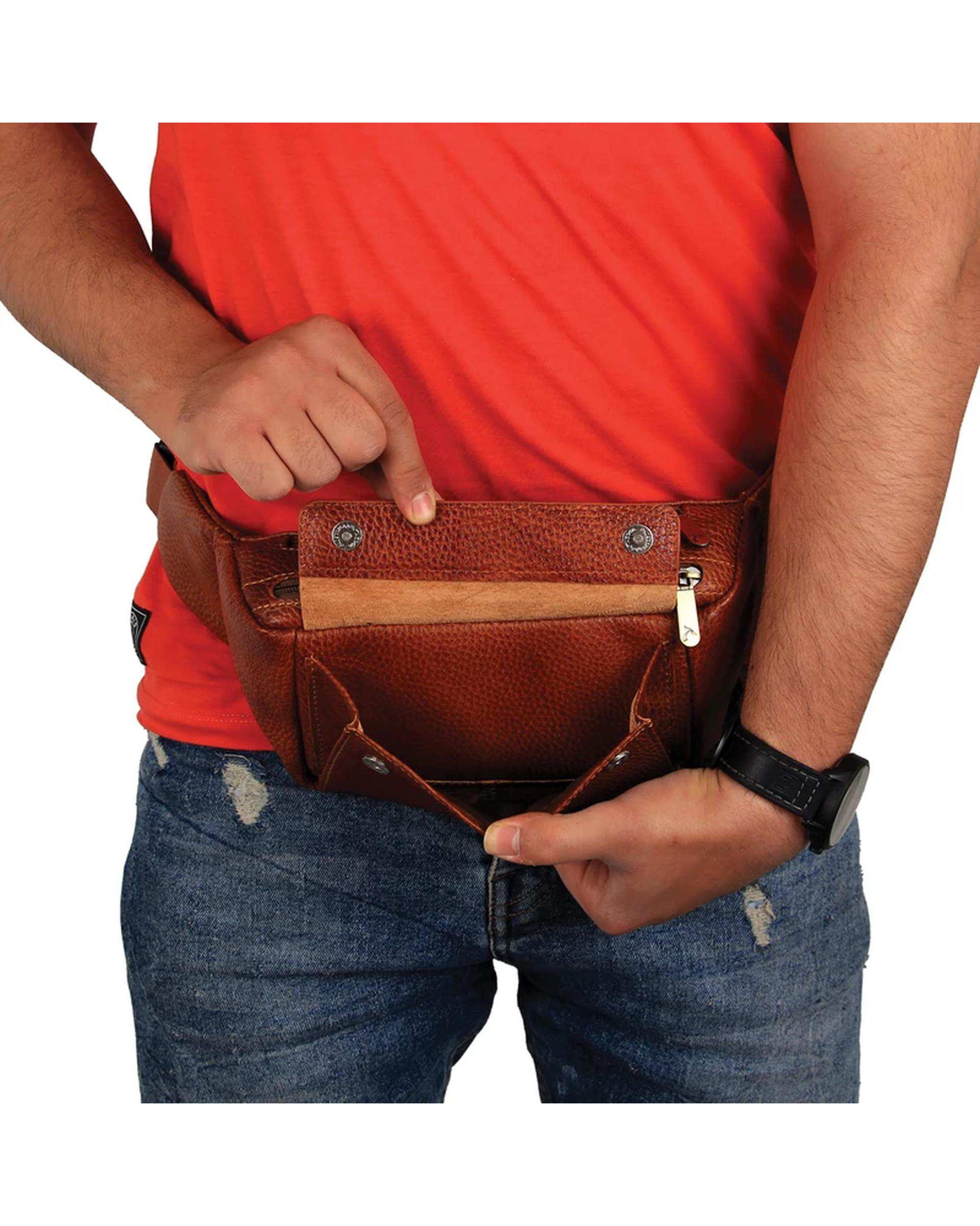 کیف چرم کمری عسلی چرم بارز Charm Barez مدل DG66