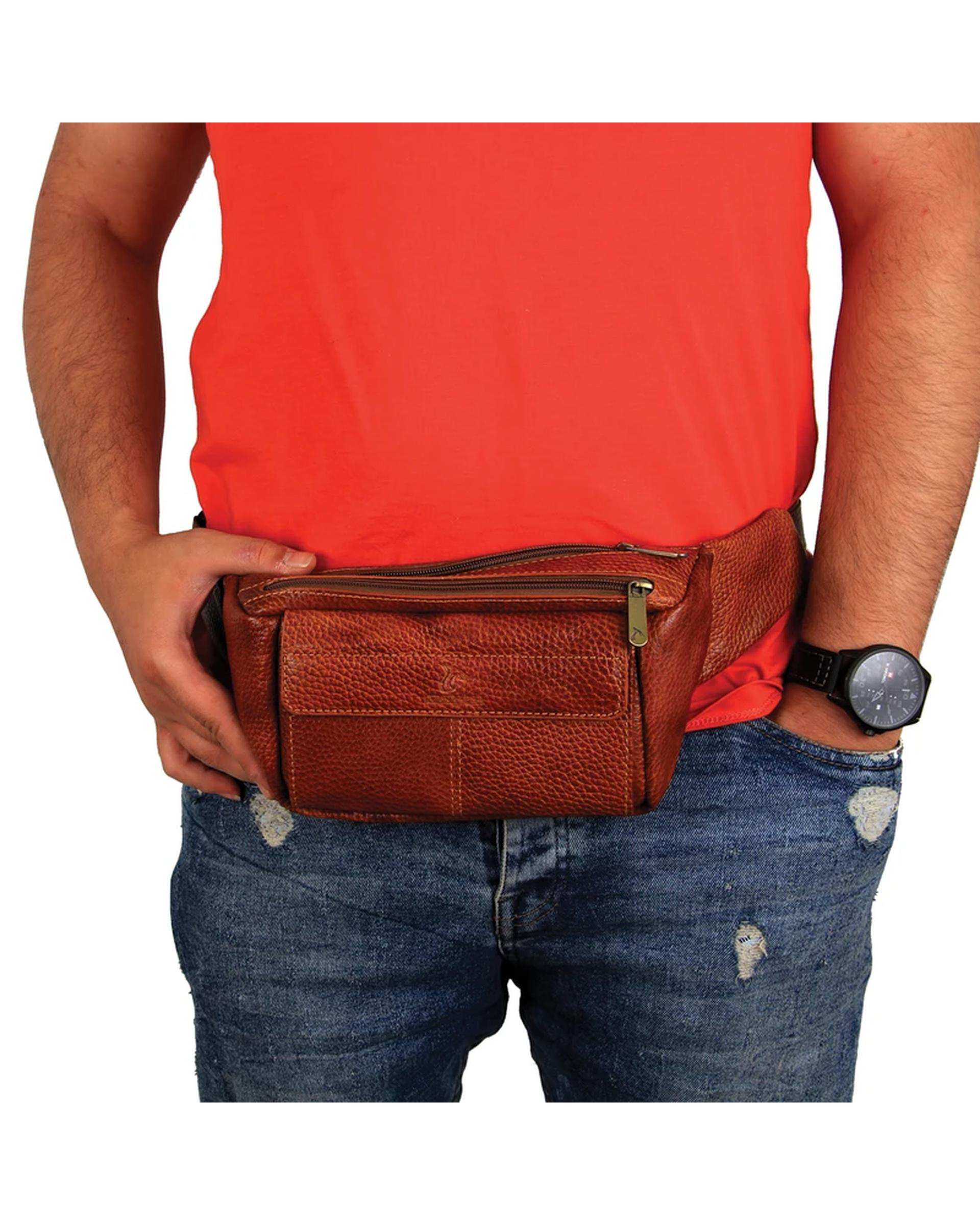 کیف چرم کمری عسلی چرم بارز Charm Barez مدل DG66