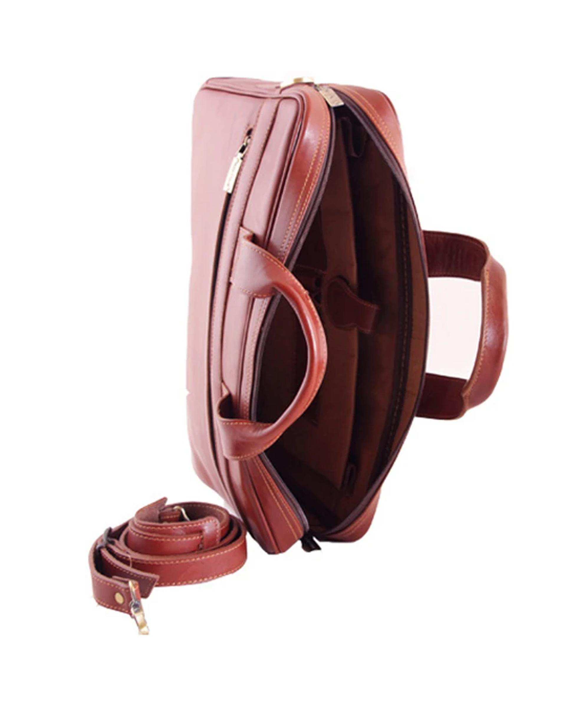 کیف چرم اداری عسلی چرم بارز Charm Barez مدل DL13