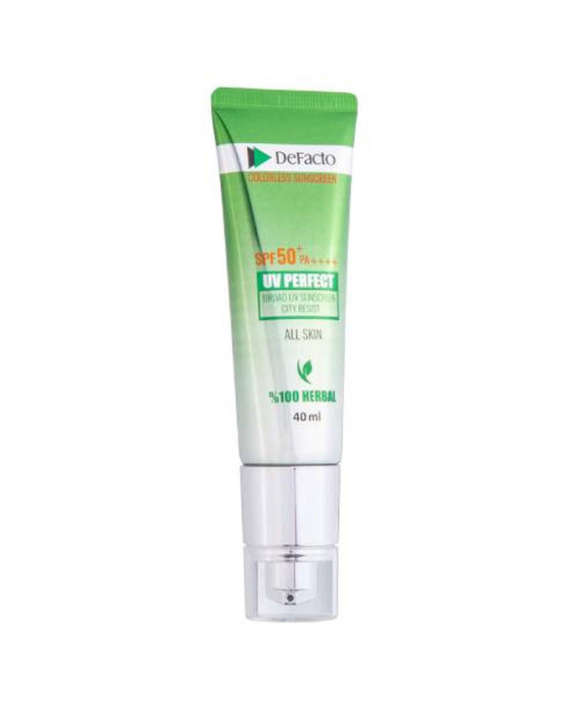 کرم ضد آفتاب بی رنگ SPF50 دیفکتو Defacto مدل Herbal مناسب انواع پوست 40ml