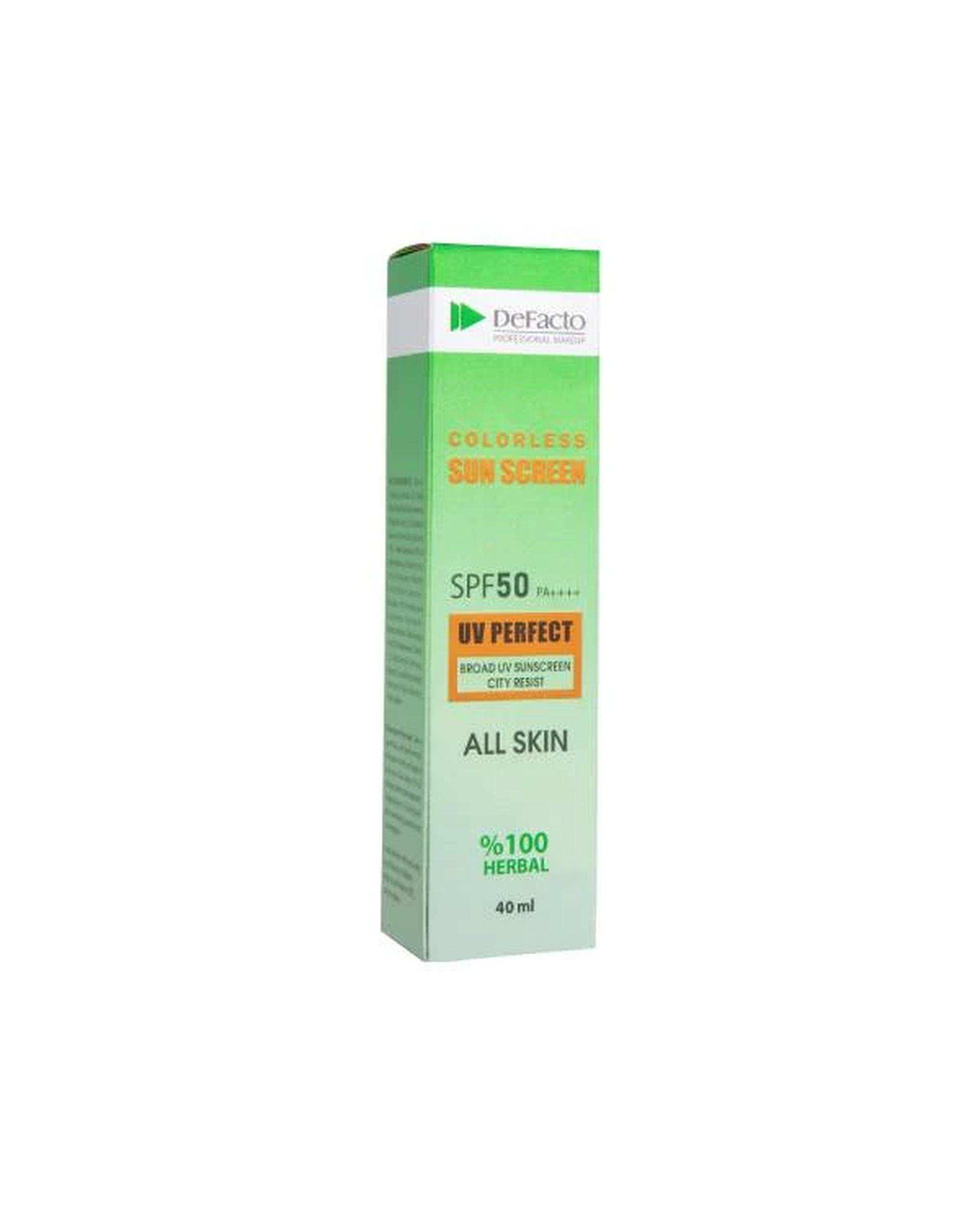 کرم ضد آفتاب بی رنگ SPF50 دیفکتو Defacto مدل Herbal مناسب انواع پوست 40ml