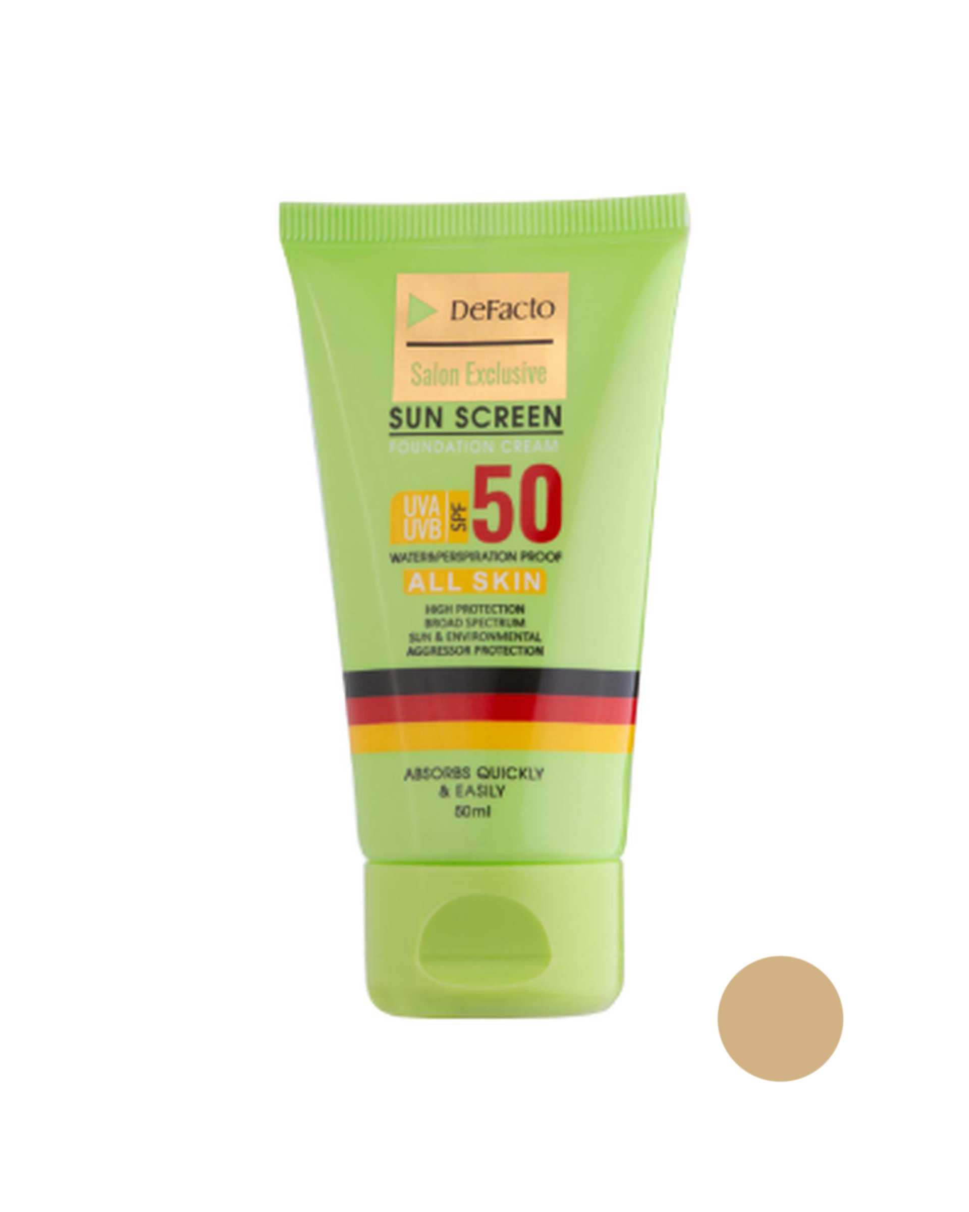 کرم ضد آفتاب رنگی SPF50 دیفکتو Defacto مناسب پوست چرب شماره 1 حجم 50ml