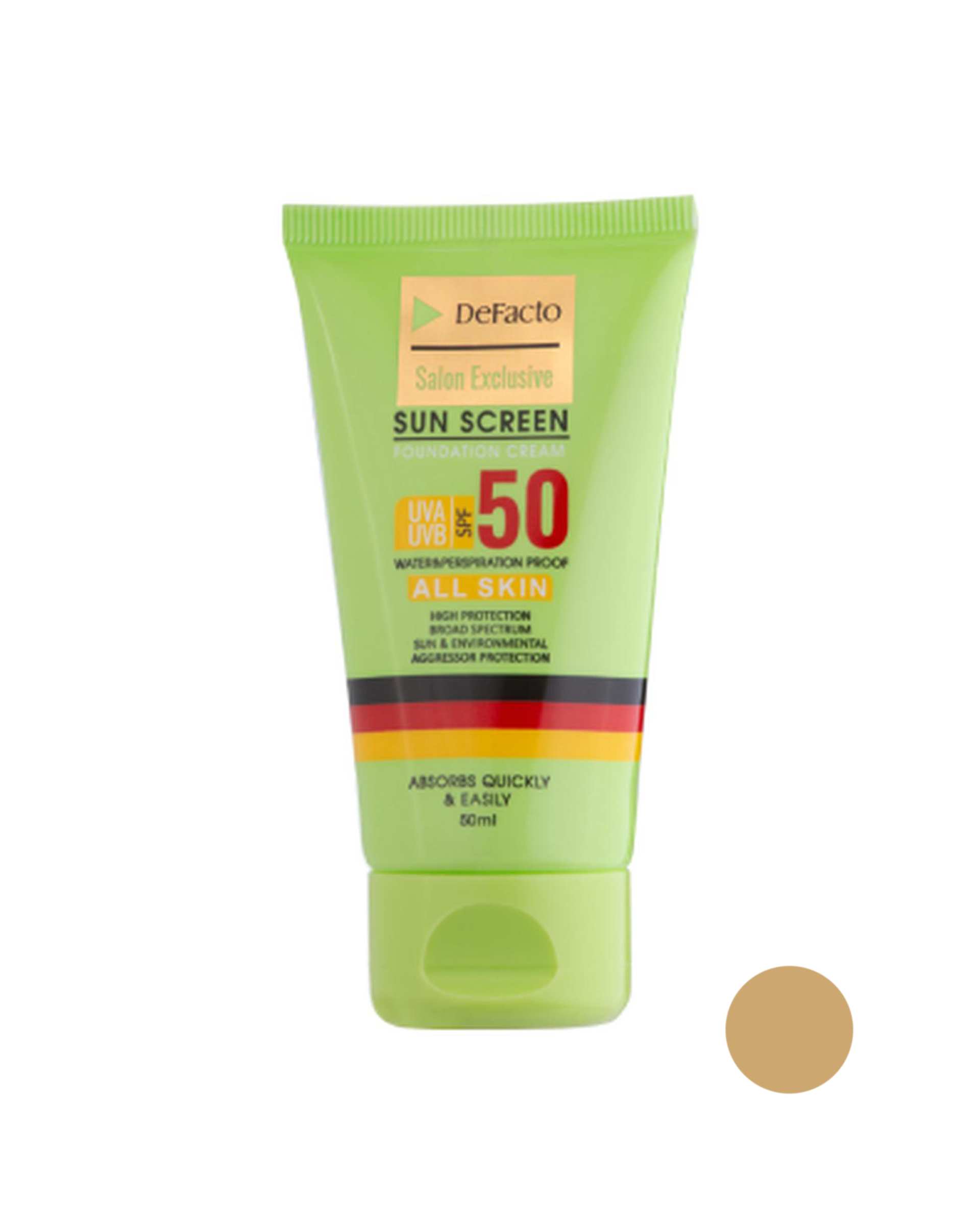 کرم ضد آفتاب رنگی SPF50 دیفکتو Defacto مناسب پوست چرب شماره 2 حجم 50ml