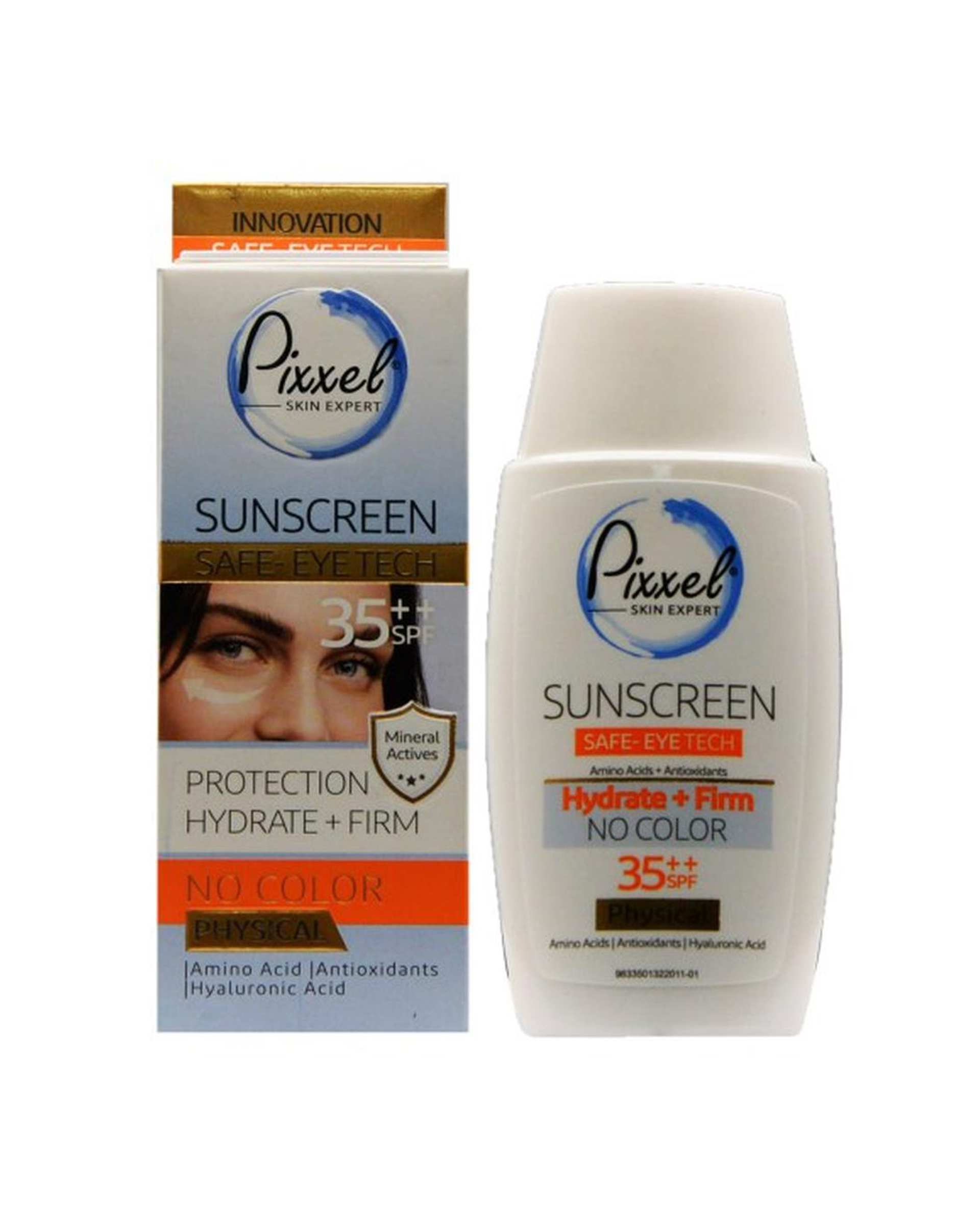 کرم ضد آفتاب دور چشم و صورت فیزیکال بی رنگ SPF35 پیکسل Pixxle حجم 50ml