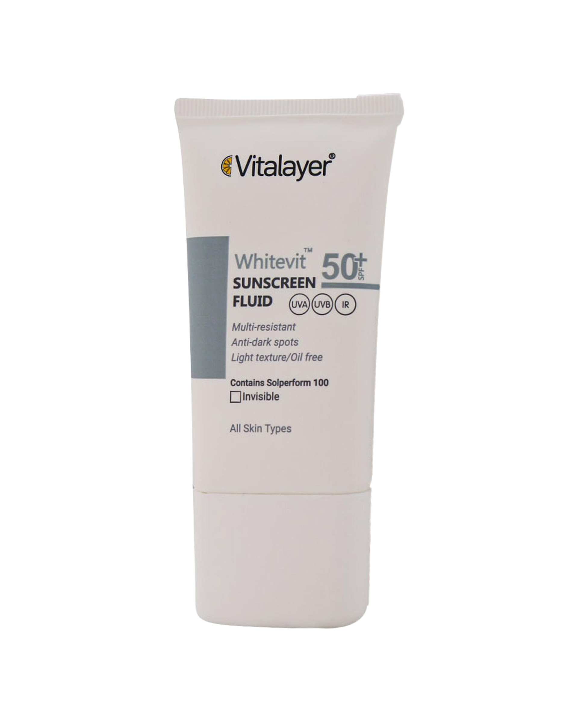 فلوئید ضد آفتاب بی رنگ ضد لک SPF50 ویتالیر Vitalayer مدل Whitevit حجم 50ml