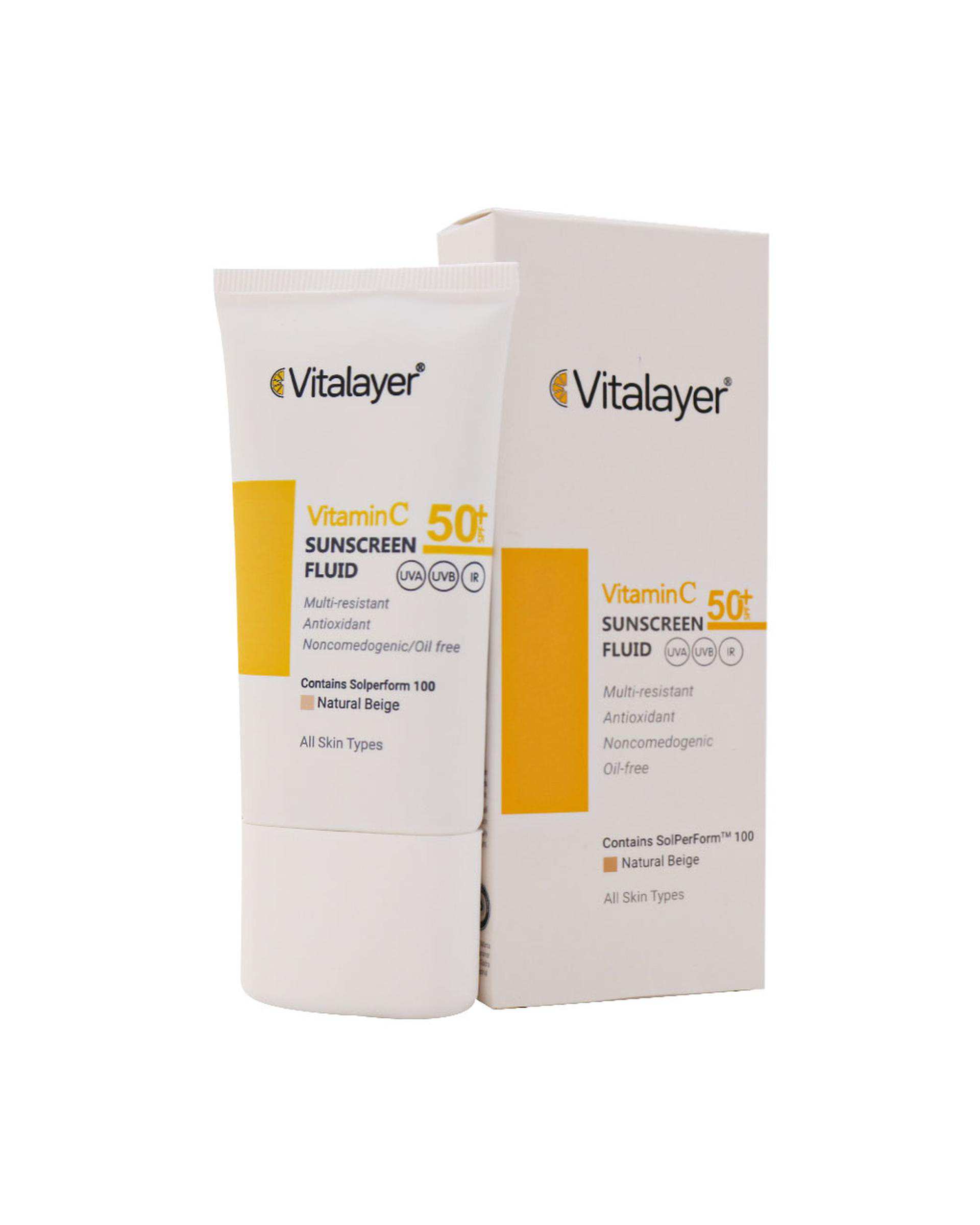 فلوئید ضد آفتاب بی رنگ SPF50 ویتالیر Vitalayer حاوی ویتامین C حجم 50ml