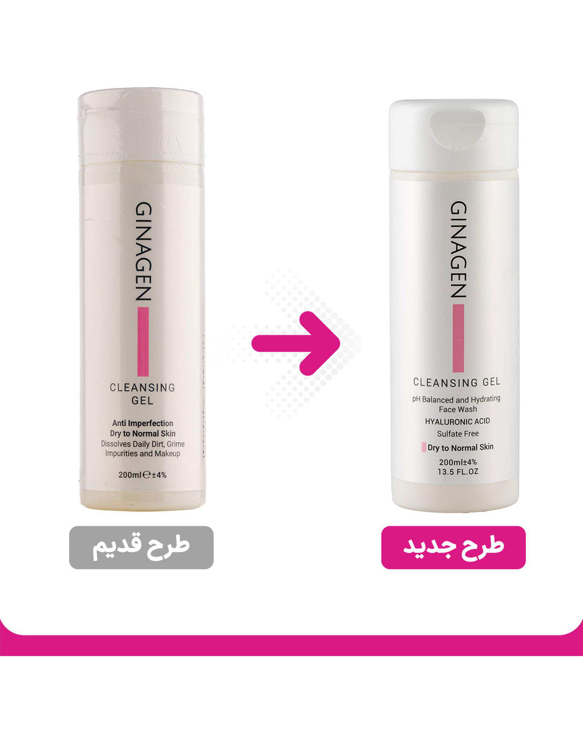 ژل شستشوی صورت ژیناژن Ginagen مدل Anti Imperfection مناسب پوست خشک 200ml