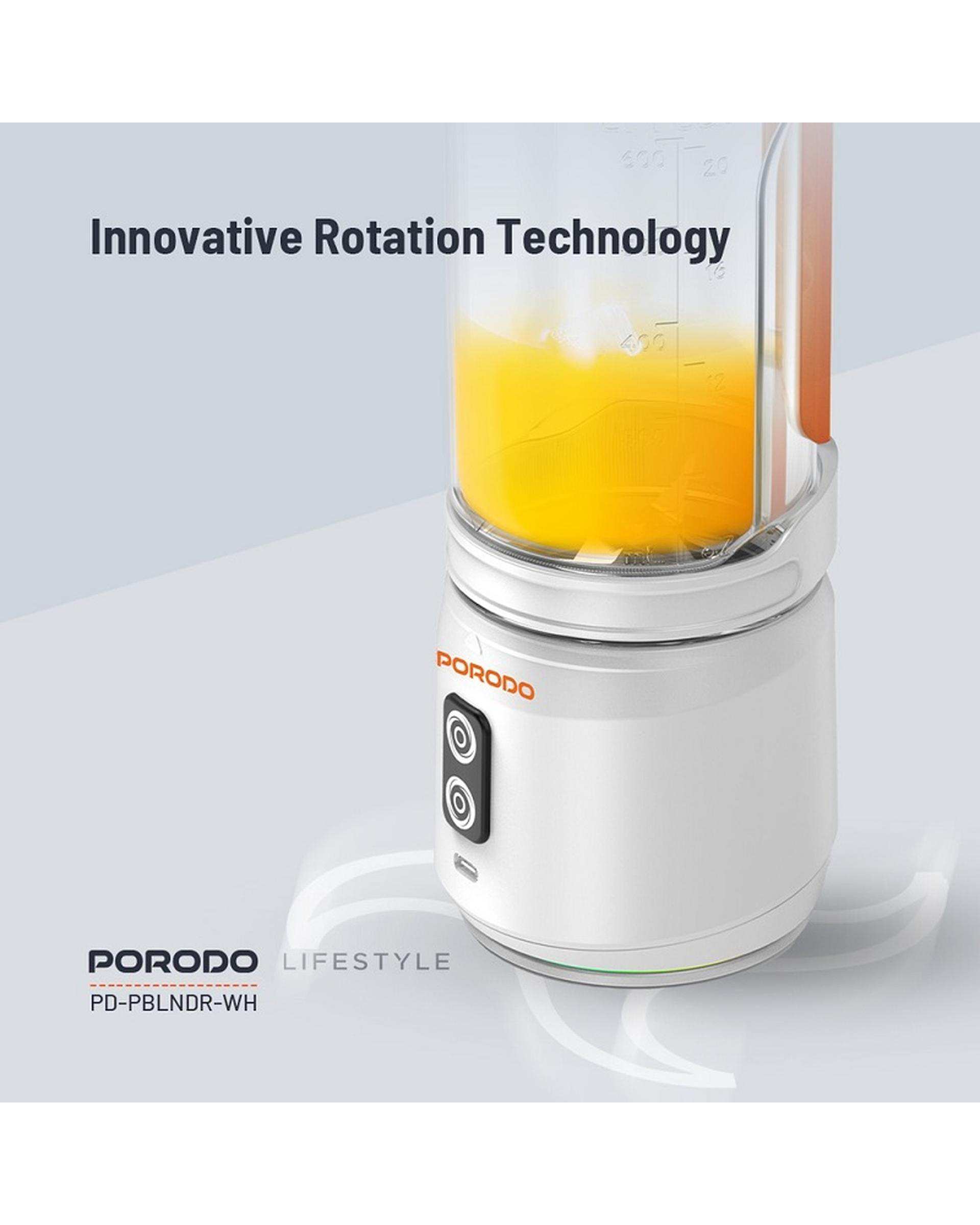 آبمیوه گیر و مخلوط کن سفید پرودو Porodo مدل Lifestyle Dual Spin Clockwise & Reverse Portable Blender ظرفیت 700 میلی لیتر