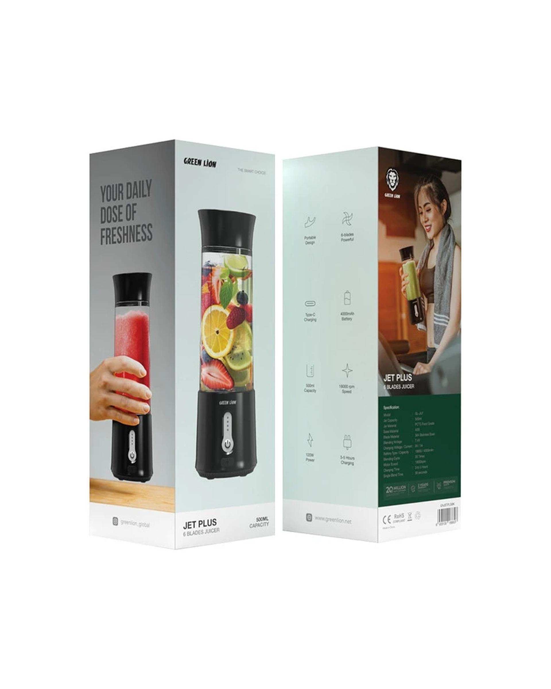 آبمیوه گیری 6 تیغه مشکی گرین لاین Green Lion مدل Jet Plus Six Blades Juicer 500ML