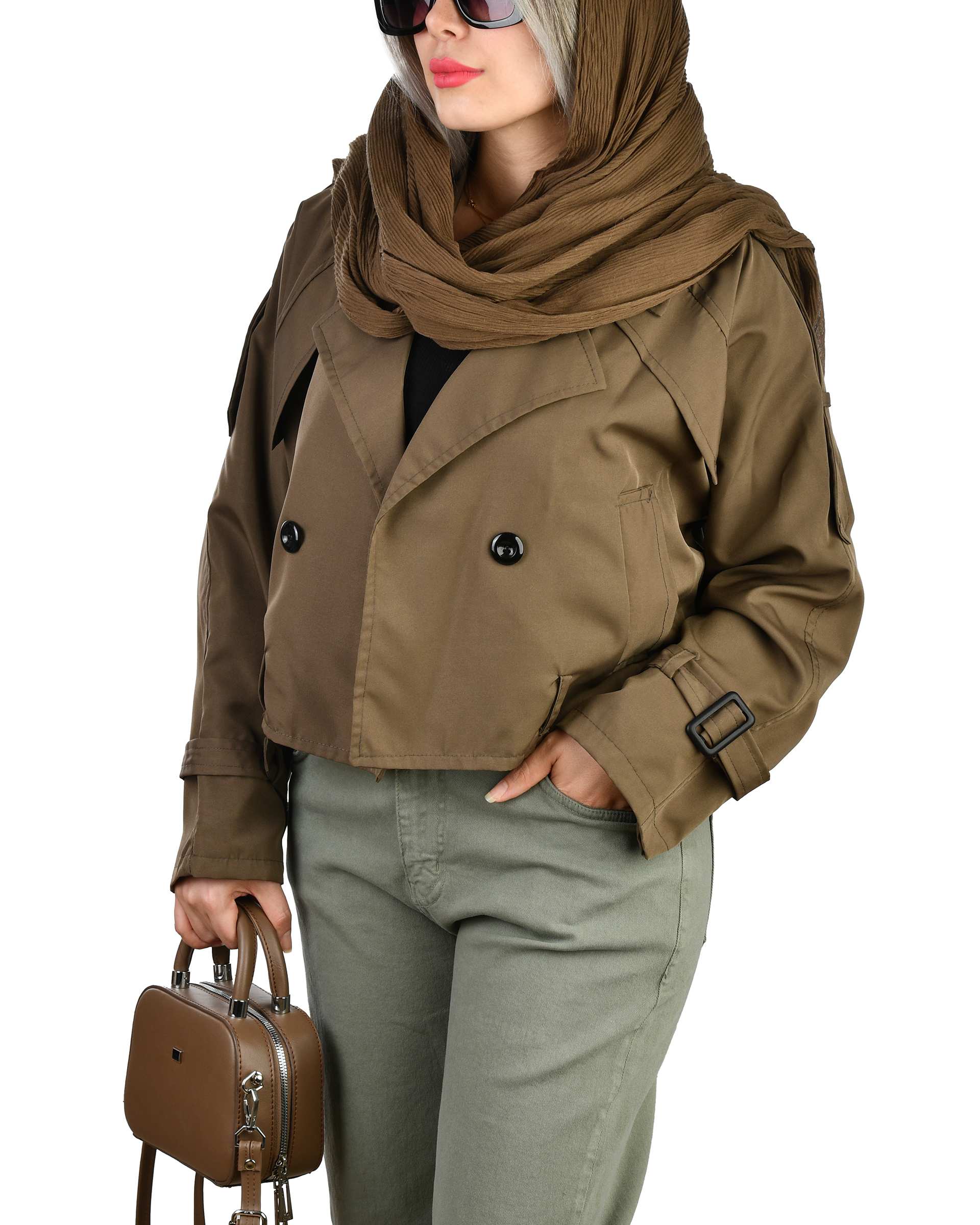 ترنچ کت زنانه کوتاه سبز آماهی Amahi