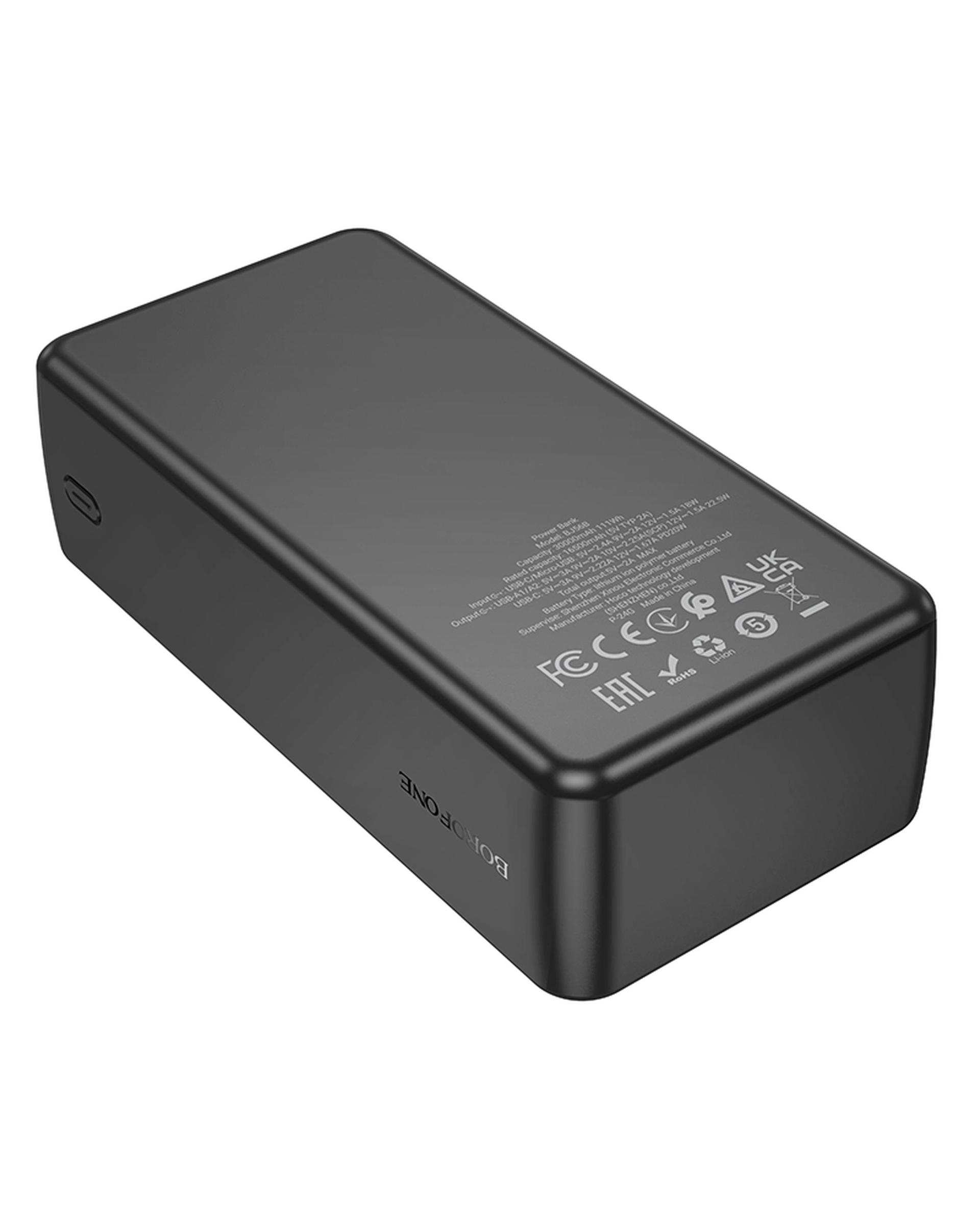 پاور بانک مشکی بروفون BOROFONE مدل BJ56B 22.5W ظرفیت 30000 میلی آمپر ساعت