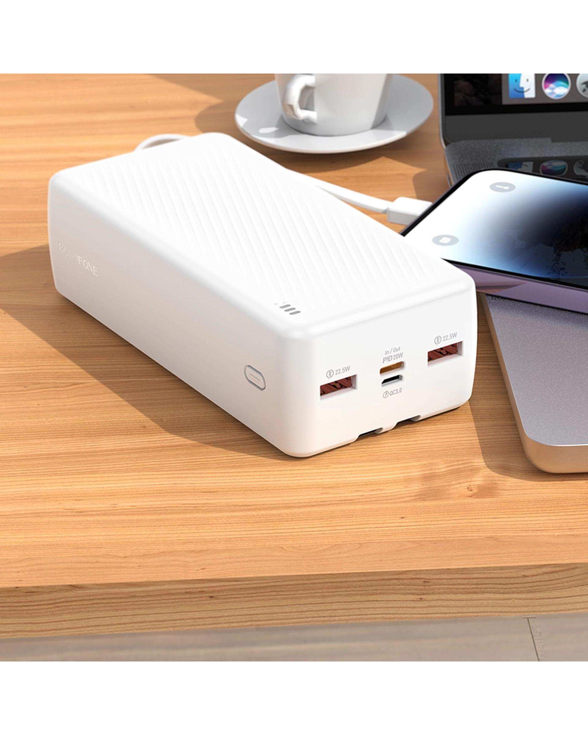 پاور بانک سفید بروفون BOROFONE مدل BJ57B 22.5W ظرفیت 30000 میلی آمپر ساعت