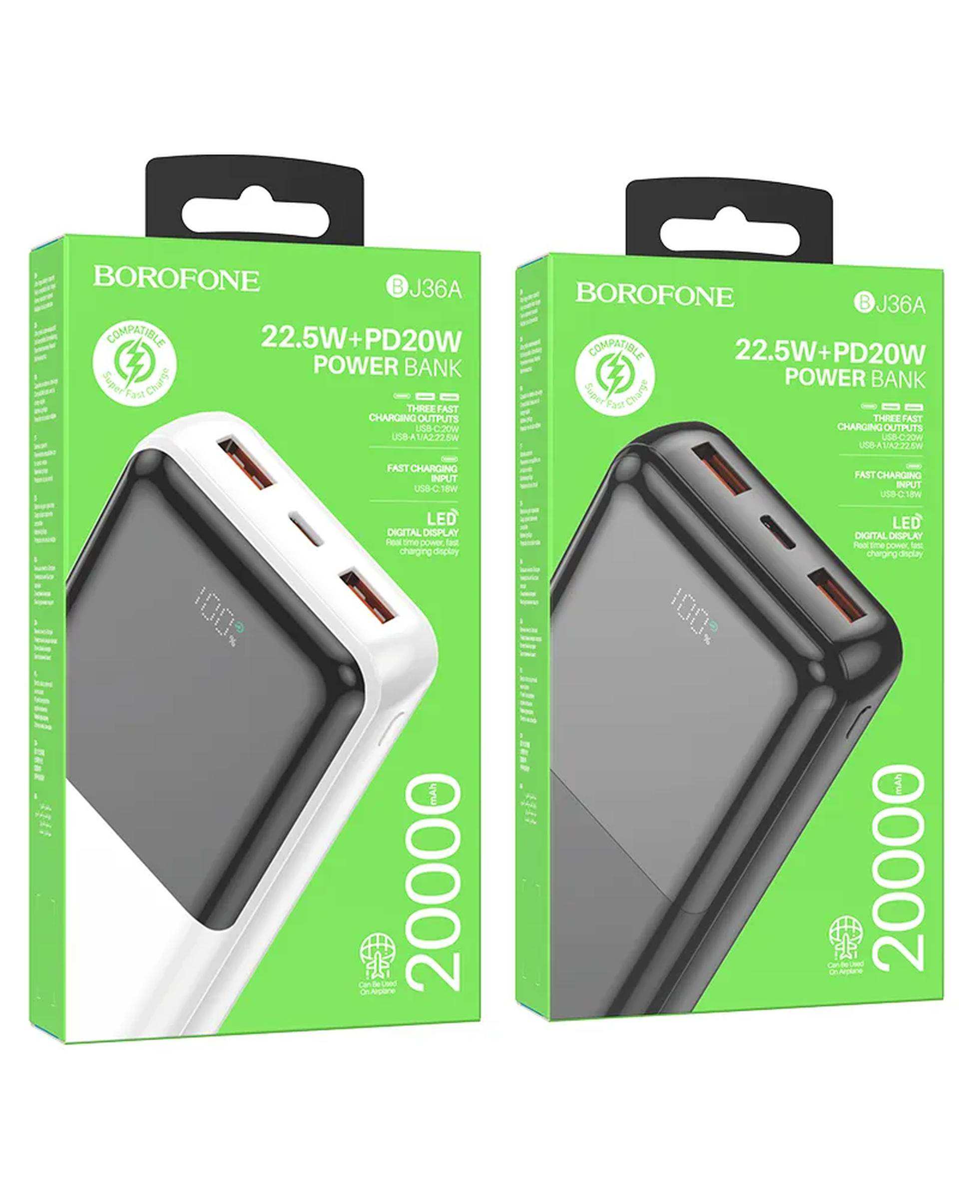 پاوربانک مشکی بروفون BOROFONE مدل BJ36A ظرفیت 20000 میلی آمپر ساعت