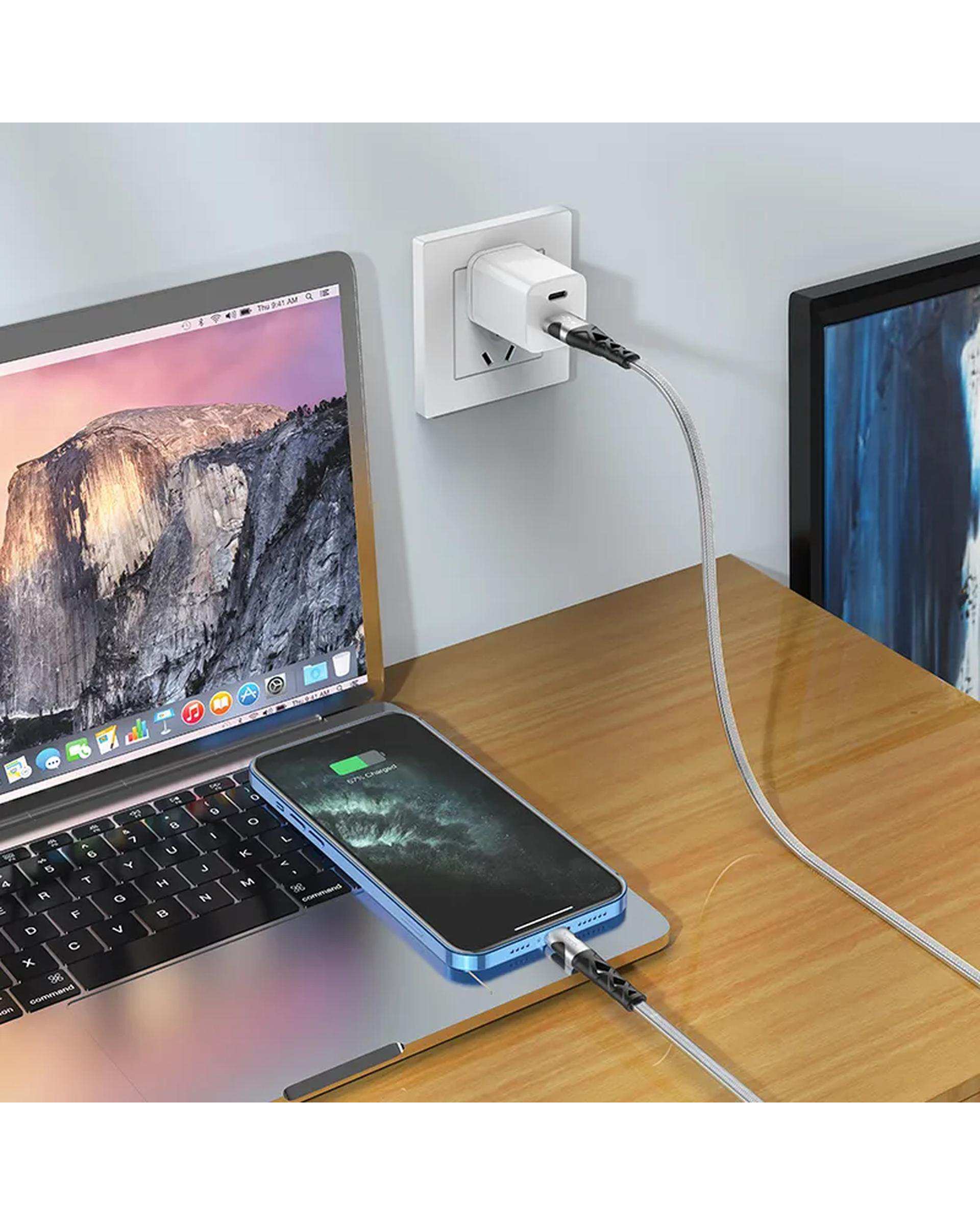 کابل شارژ نقره ای هوکو HOCO مدل U105 با سری لایتنینگ