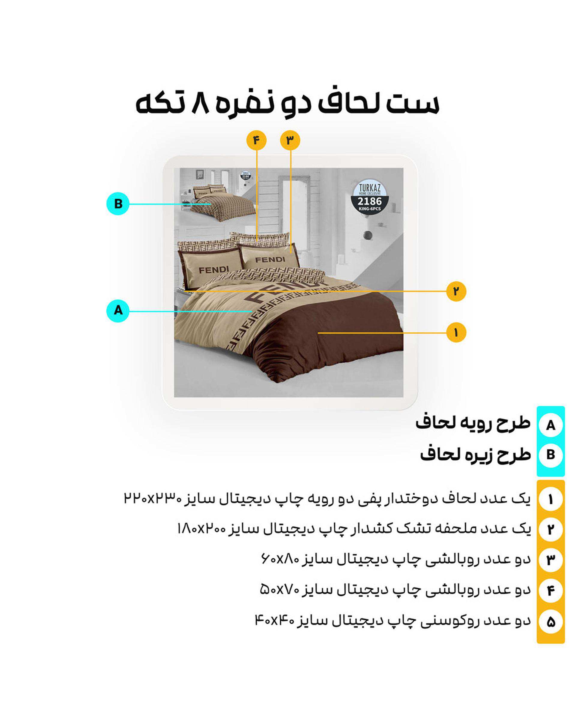 سرویس لحاف روتختی دو نفره 8 تکه دو رو میکرو تنسل گیاهی TURKAZ مدل 2186