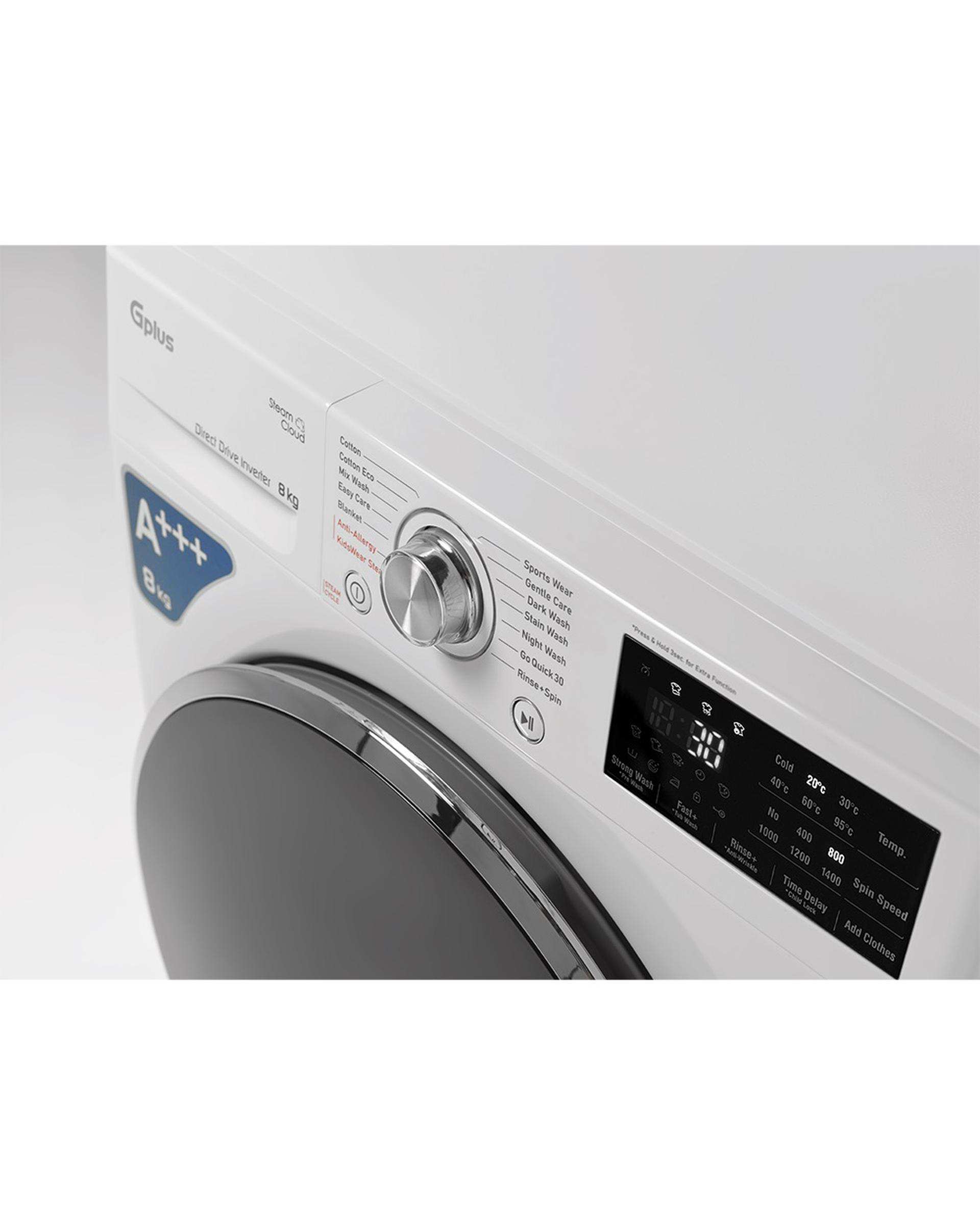 ماشین لباسشویی سفید جی پلاس Gplus مدل GWM-M880W ظرفیت 8 کیلوگرم