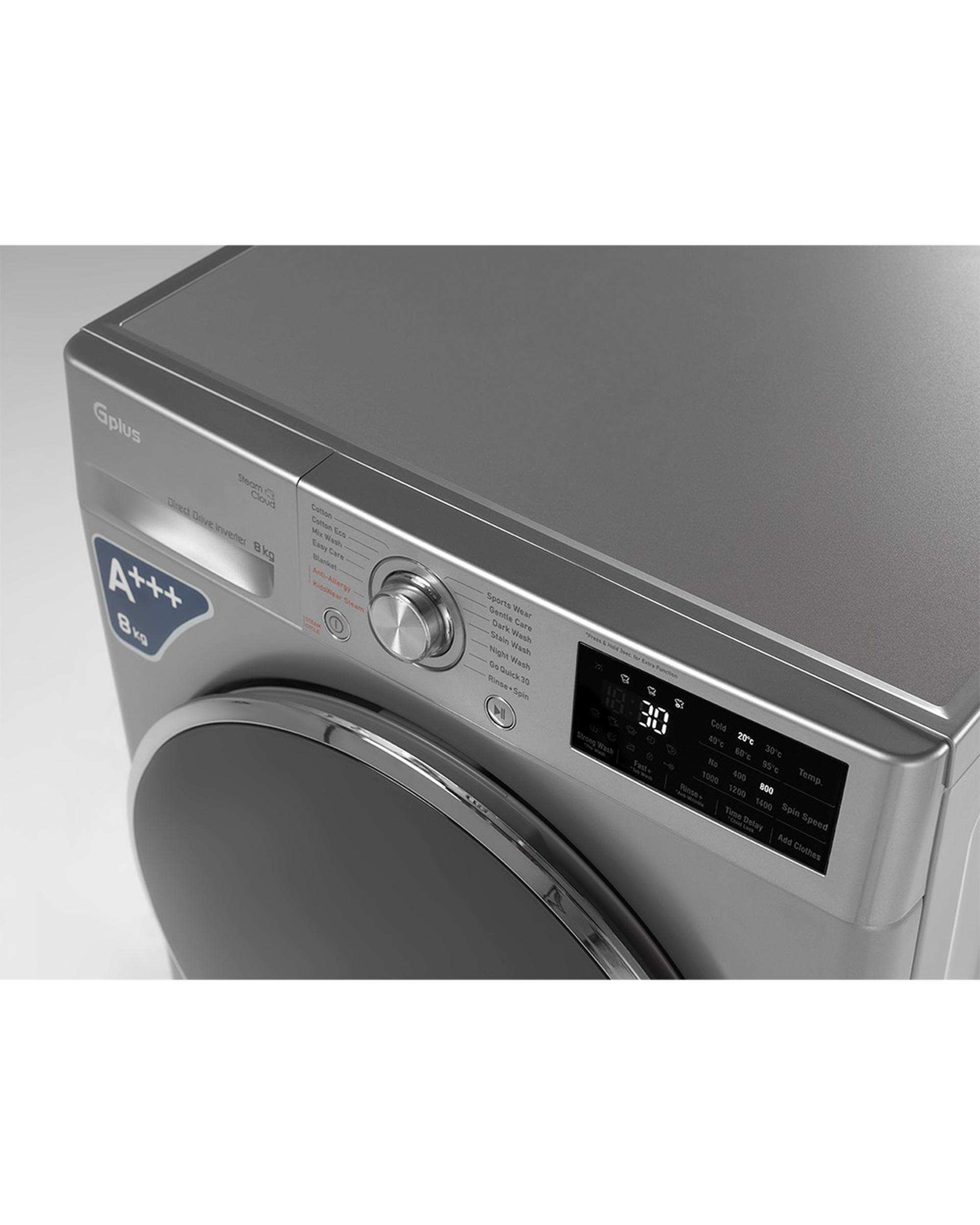 ماشین لباسشویی نقره ای جی پلاس Gplus مدل GWM-M880S ظرفیت 8 کیلوگرم