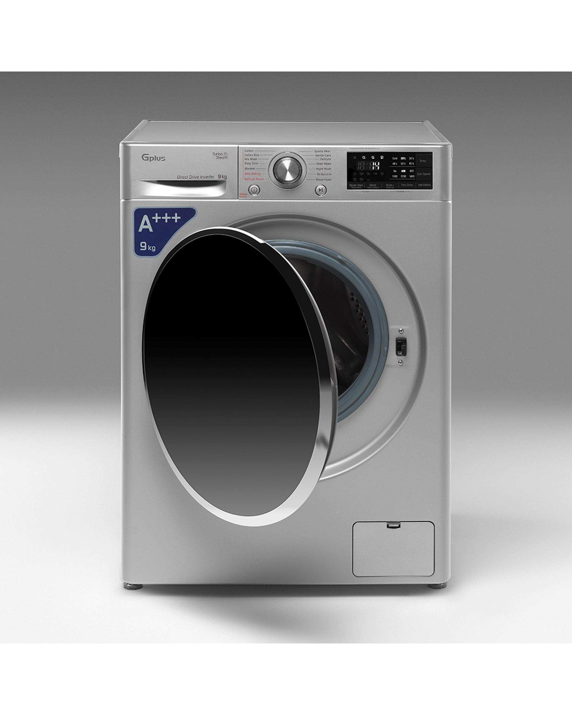 ماشین لباسشویی نقره ای جی پلاس Gplus مدل GWM-M990S ظرفیت 9 کیلوگرم
