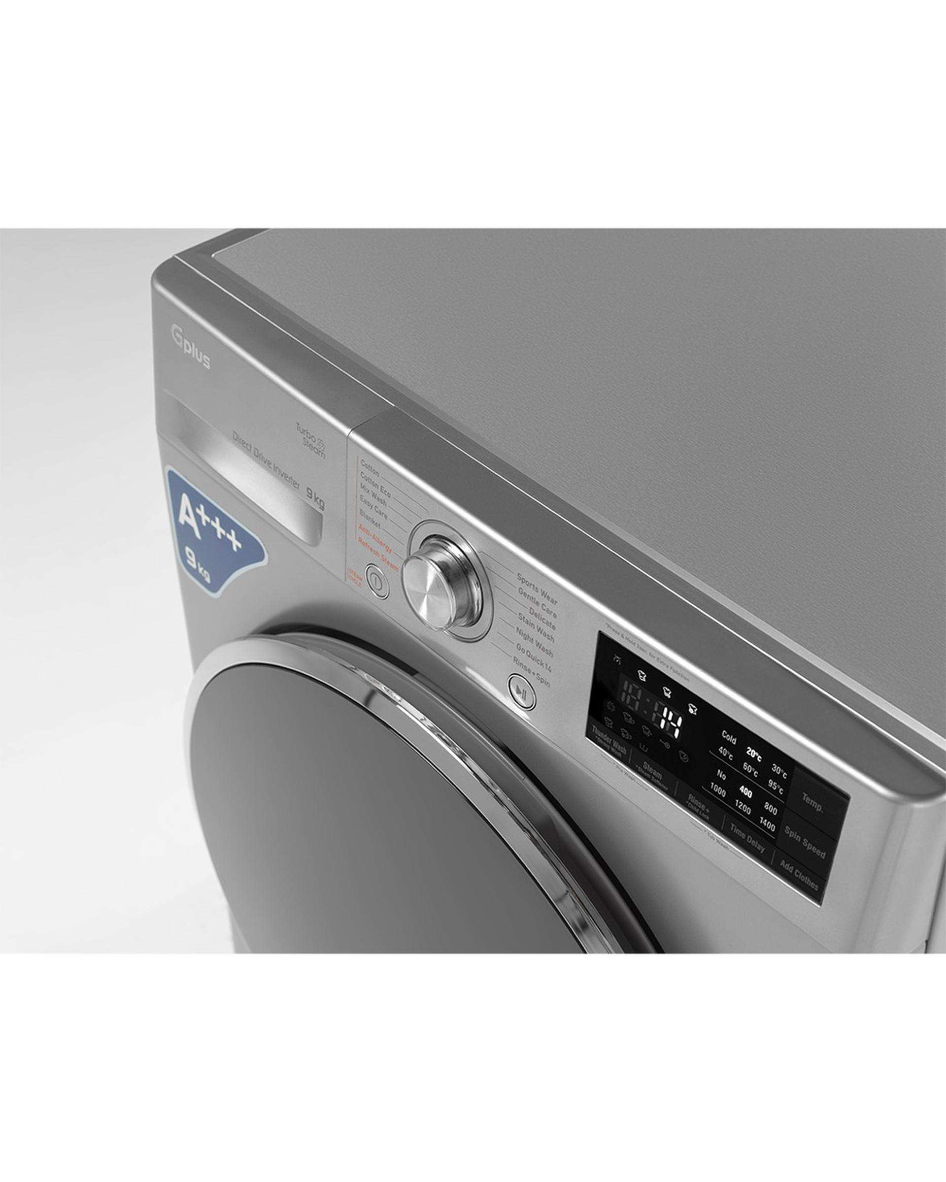ماشین لباسشویی نقره ای جی پلاس Gplus مدل GWM-M990S ظرفیت 9 کیلوگرم
