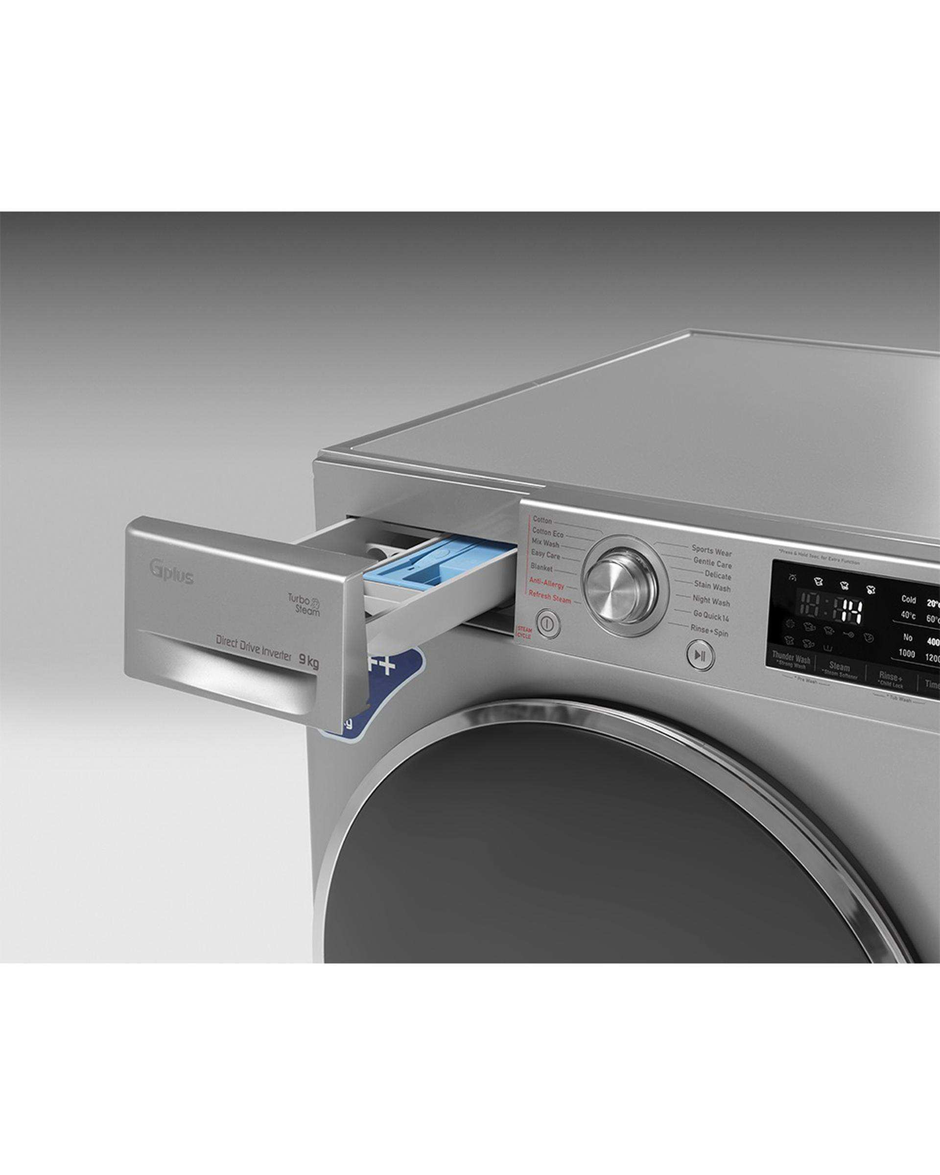ماشین لباسشویی نقره ای جی پلاس Gplus مدل GWM-M990S ظرفیت 9 کیلوگرم
