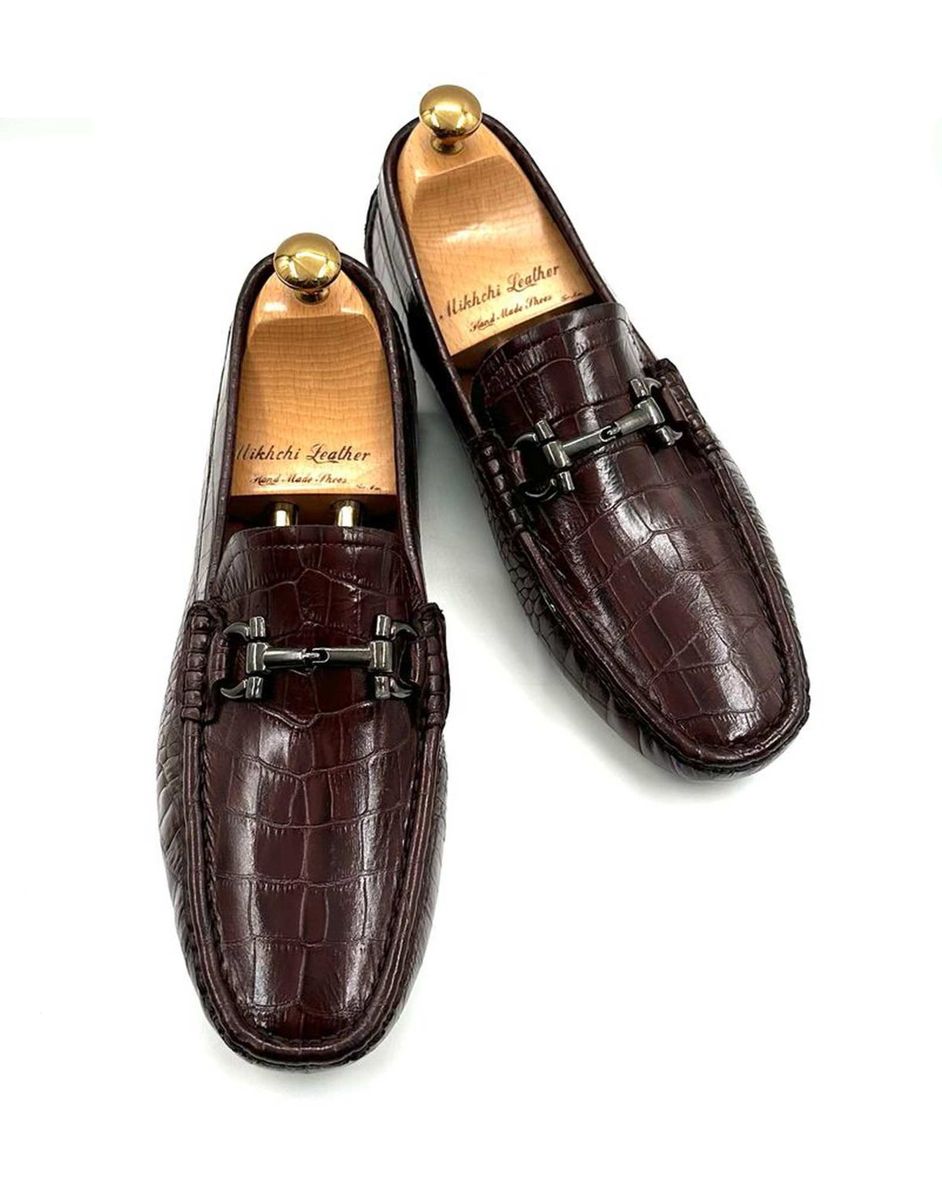 کفش کالج چرم مردانه طبی قهوه ای کروکودیلی چرم میخچی Mikhchi Leather مدل K4