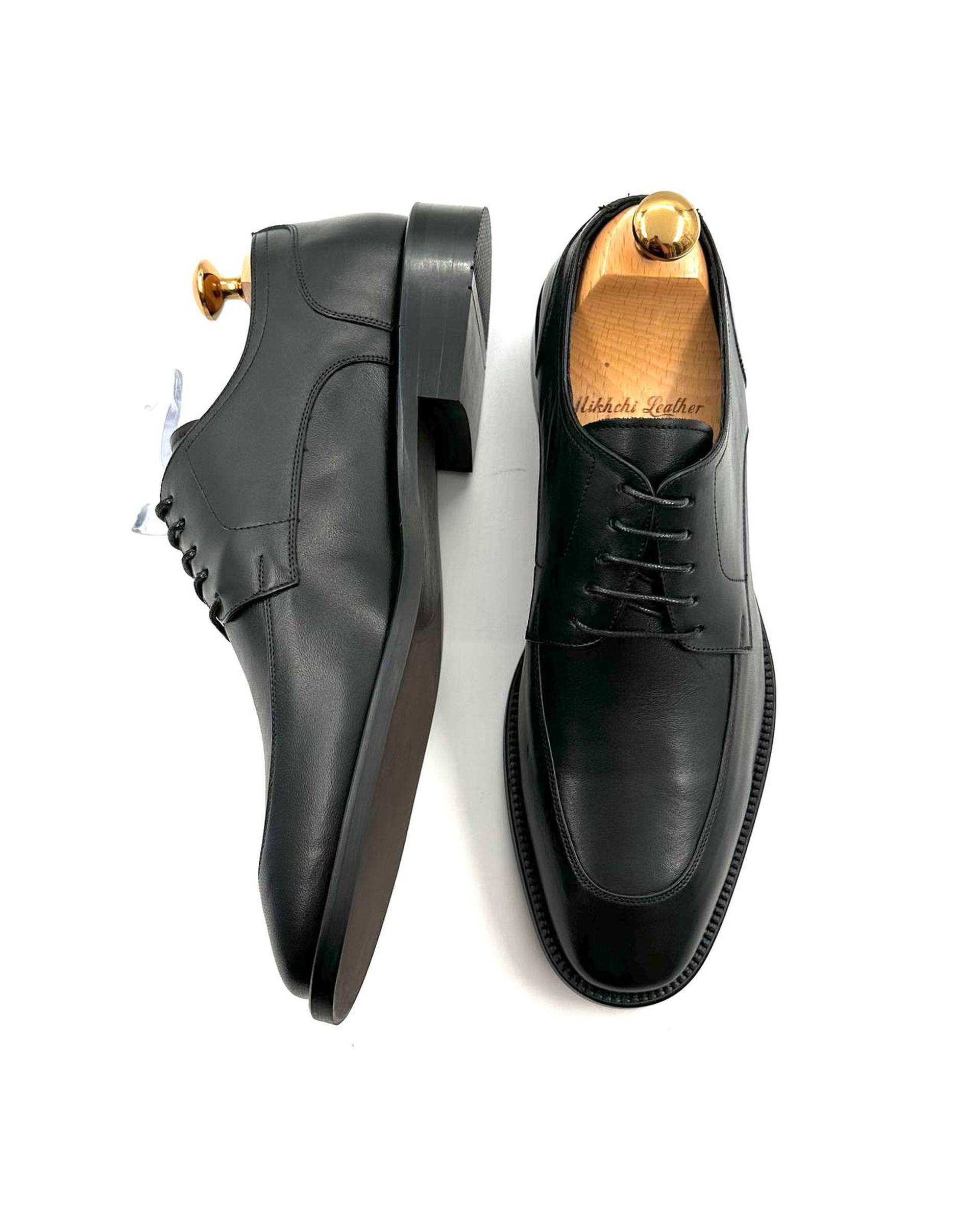 کفش چرم مردانه رسمی دست دوز مشکی چرم میخچی Mikhchi Leather مدل M102