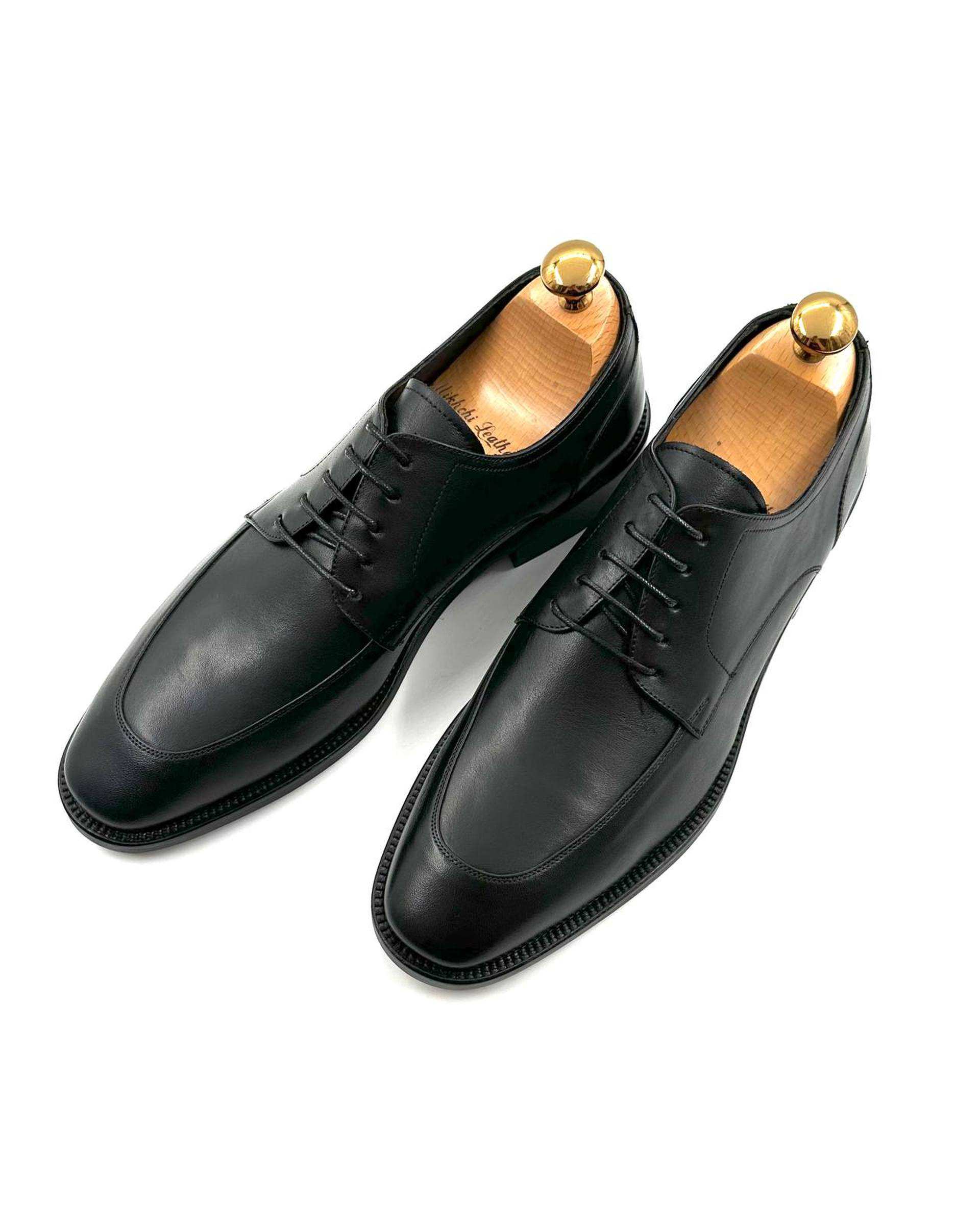 کفش چرم مردانه رسمی دست دوز مشکی چرم میخچی Mikhchi Leather مدل M102