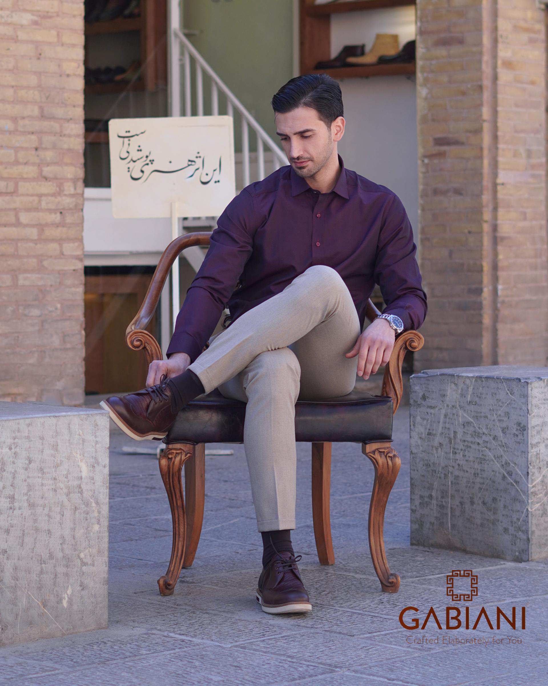 کفش چرم مردانه قهوه ای گابیانی Gabiani مدل دربی البرز