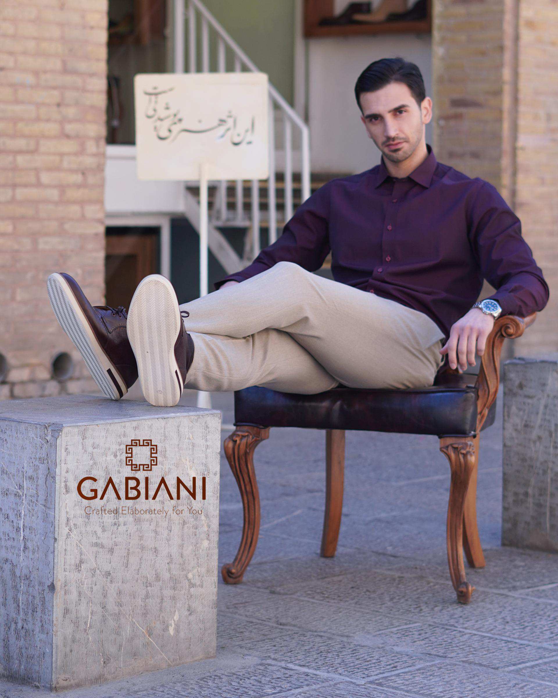 کفش چرم مردانه قهوه ای گابیانی Gabiani مدل دربی البرز