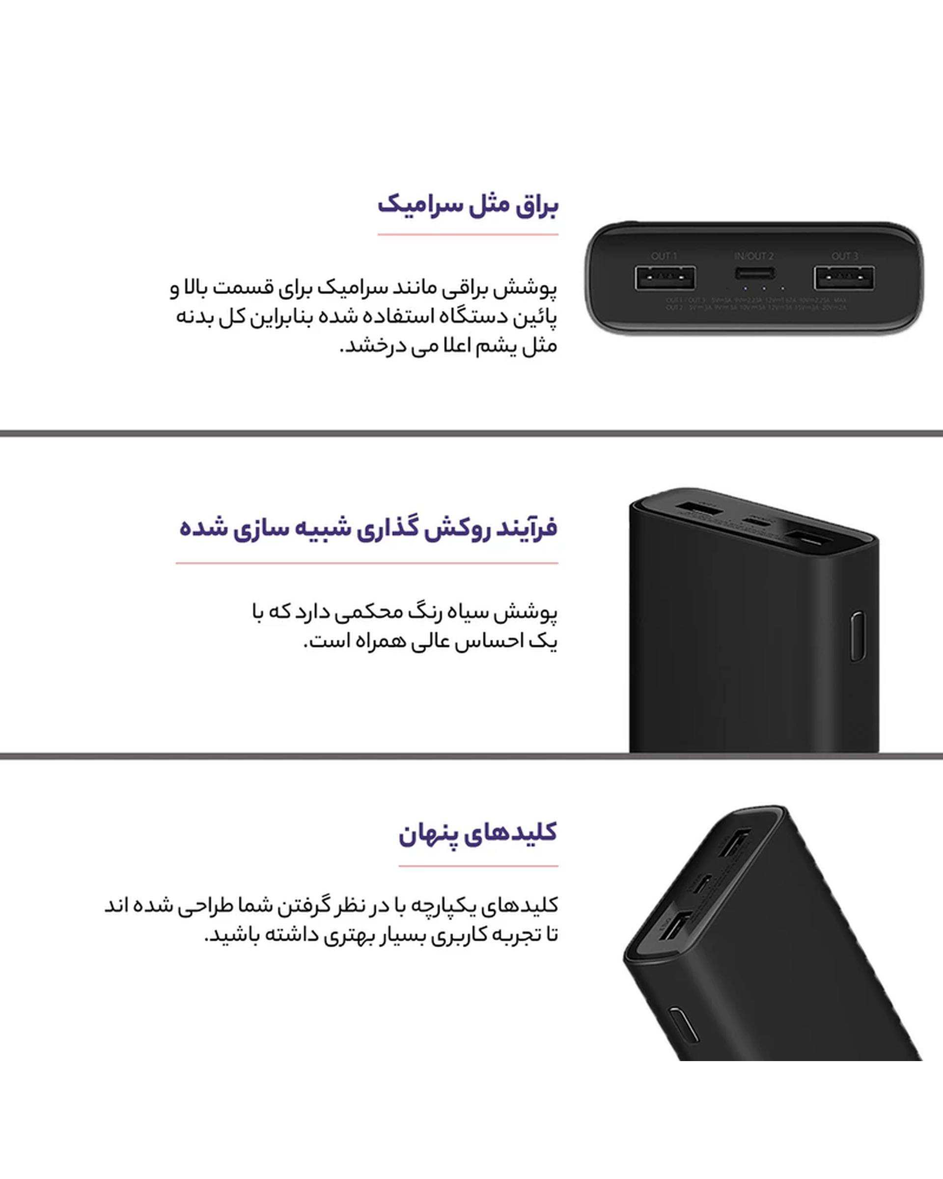 پاوربانک مشکی شیائومی Xiaomi مدل PB2050SZM ظرفیت 20000 میلی آمپر ساعت