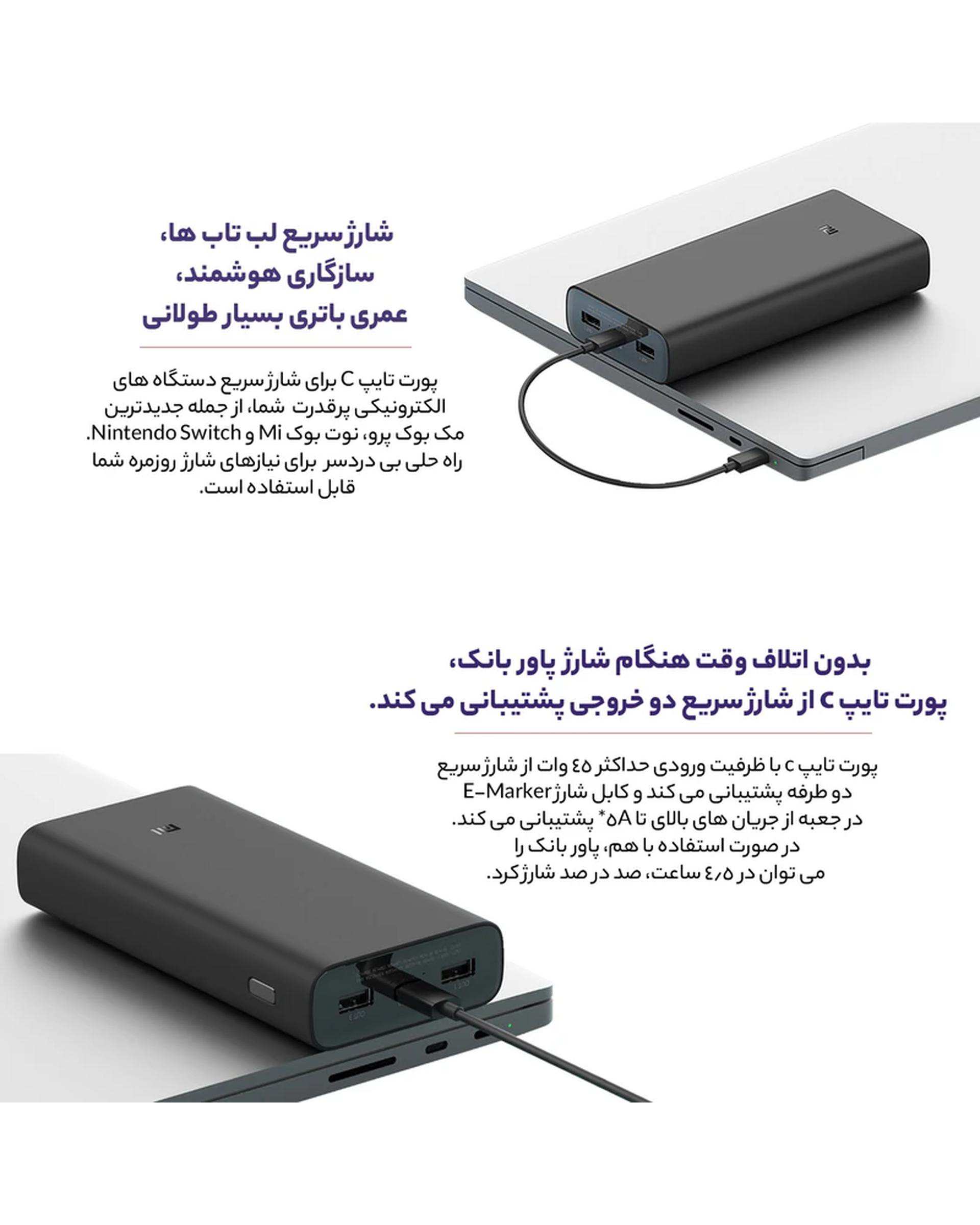 پاوربانک مشکی شیائومی Xiaomi مدل PB2050SZM ظرفیت 20000 میلی آمپر ساعت
