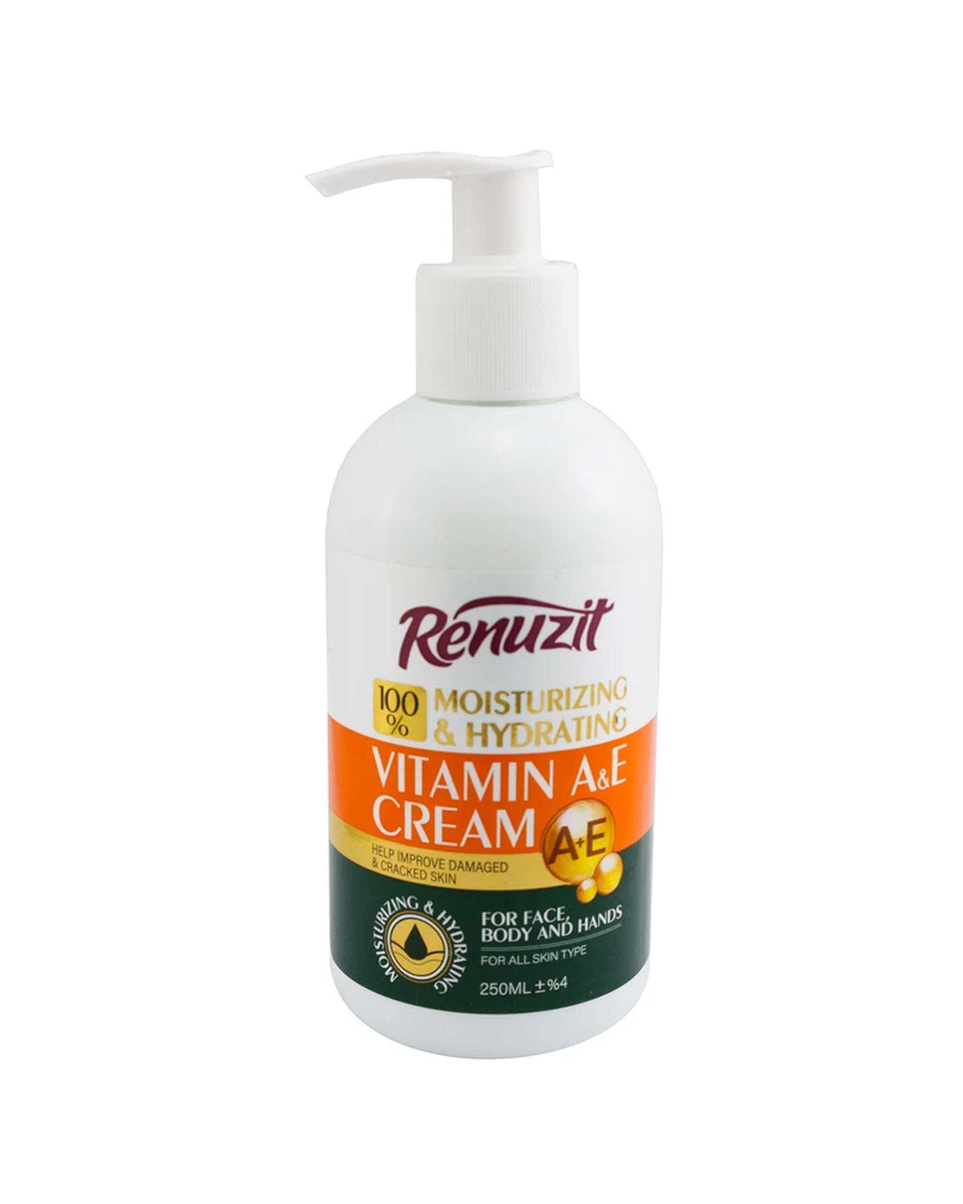 کرم آبرسان و مرطوب کننده پمپی رینوزیت Renuzit حاوی ویتامین A و E حجم 250ml