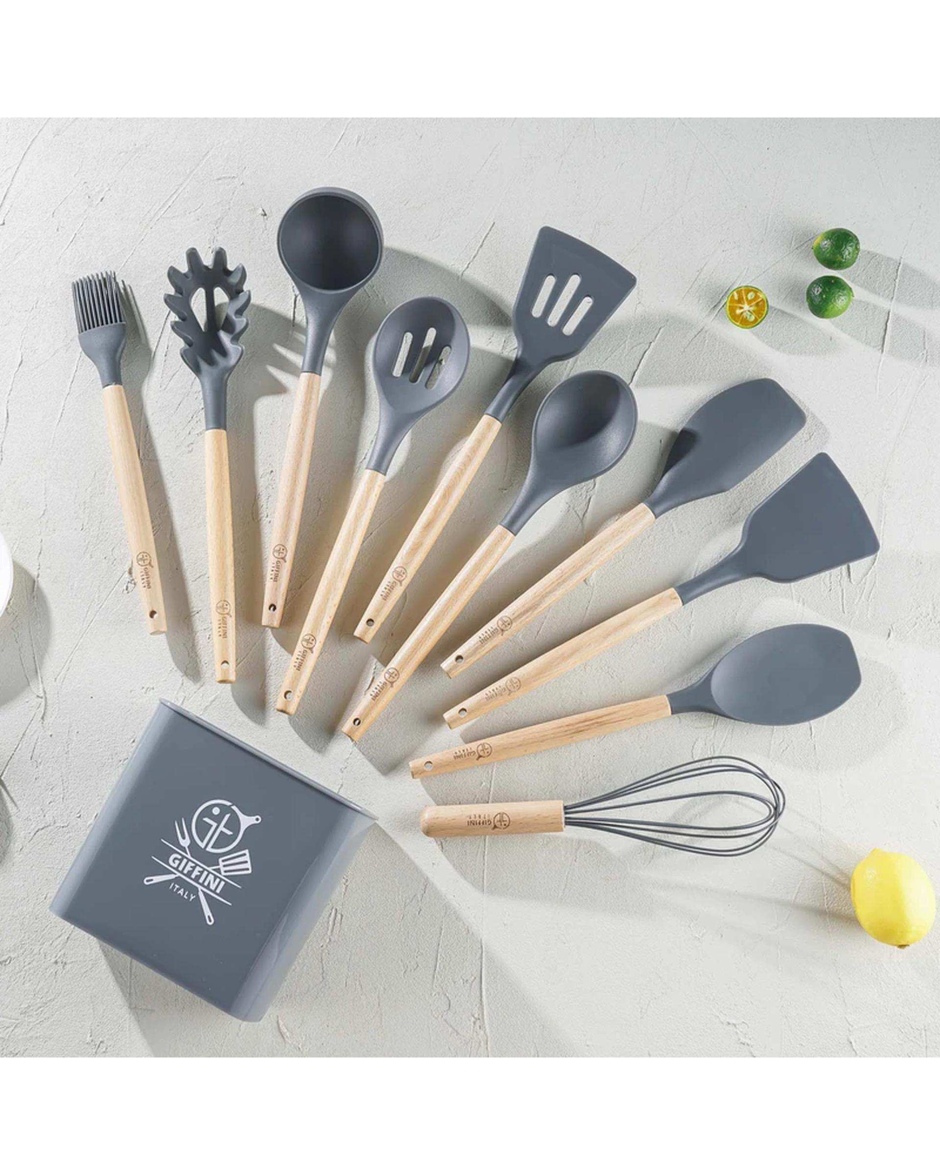 سرویس کفگیر و ملاقه 11 پارچه طوسی تیره جی فی نی GIFFINI مدل G-H-11