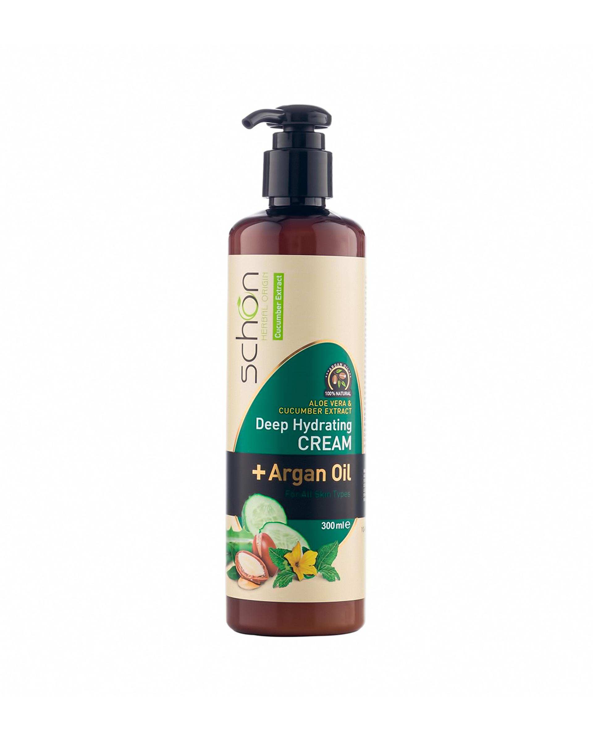 کرم مرطوب کننده پمپی شون Schon حاوی عصاره آلوئه ورا و خیار 300ml