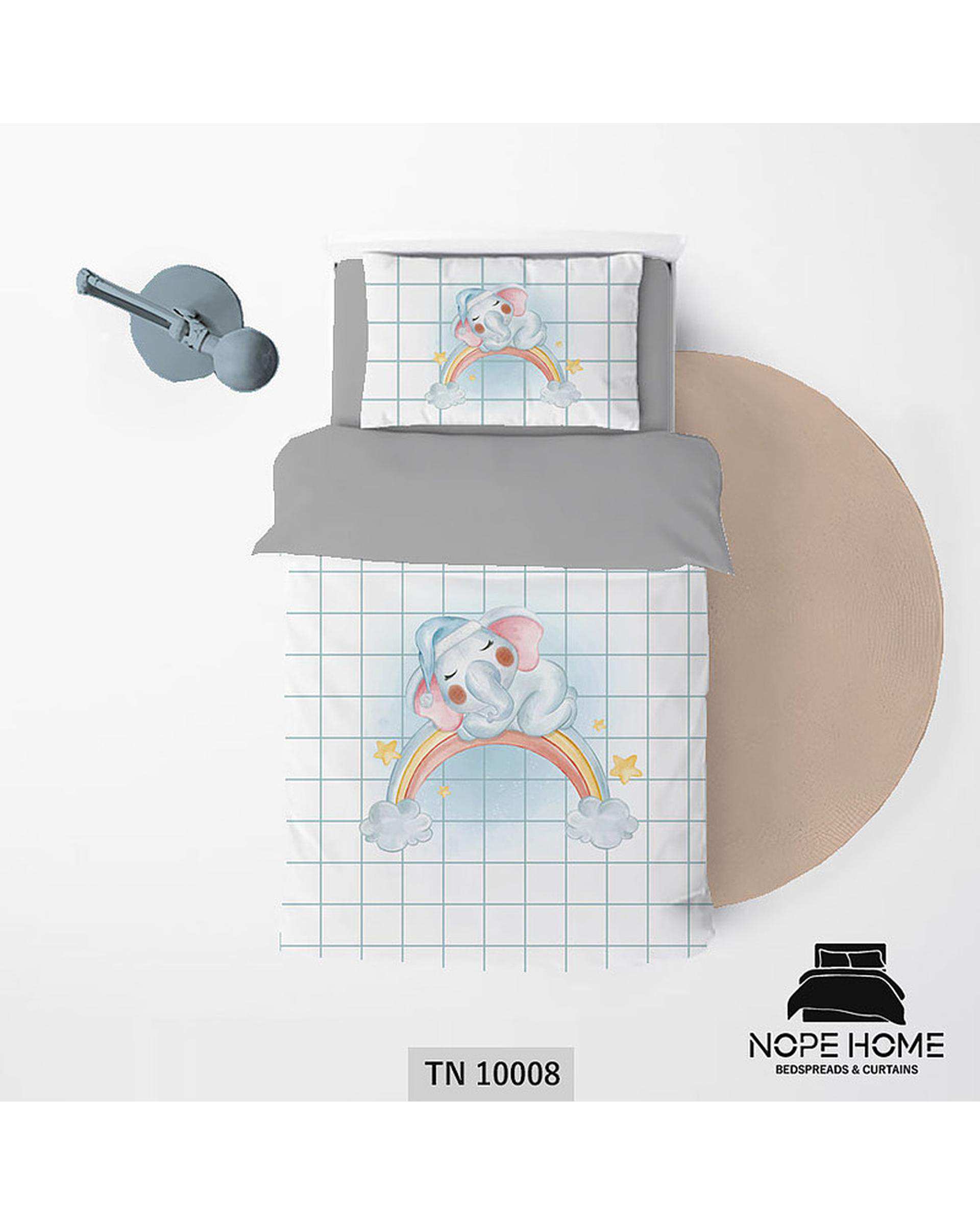 سرویس لحاف روتختی یک نفره 5 تکه کودک نوپه هوم Nopehome طرح فیل و رنگین کمان کد TN10008