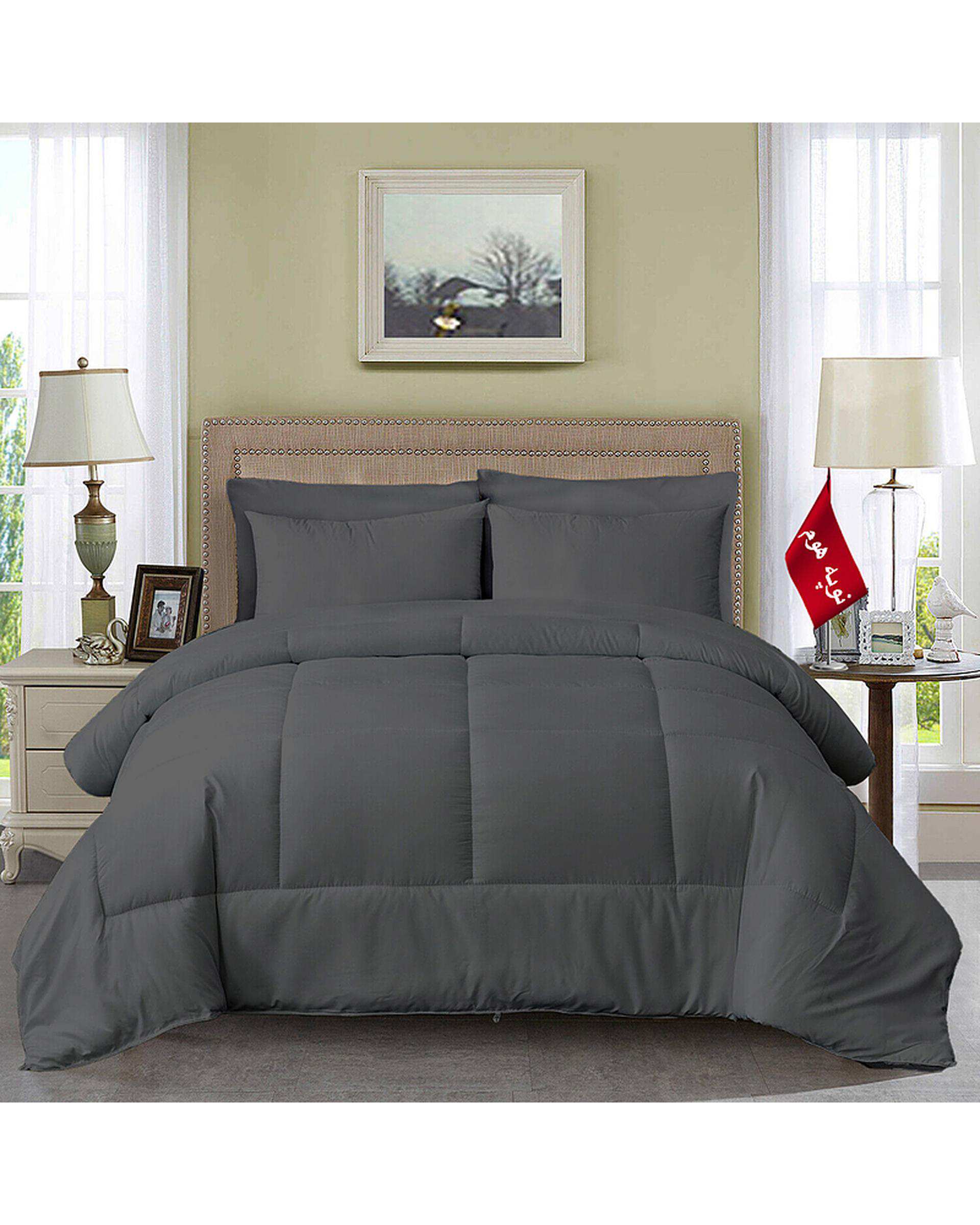 سرویس لحاف روتختی مینیمال یک نفره 5 تکه طوسی تیره نوپه هوم Nopehome طرح مربعی کد ۱۴۷