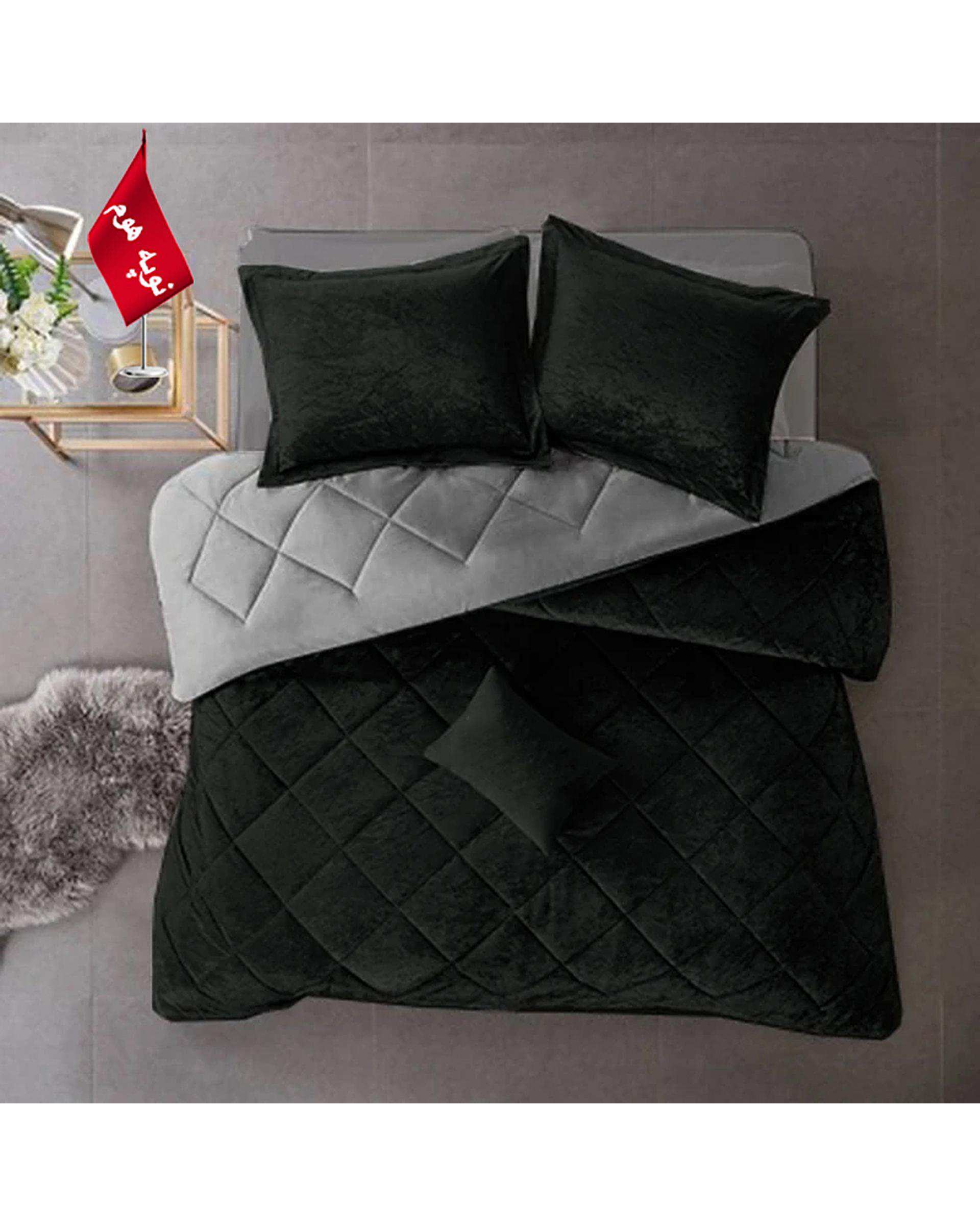 سرویس لحاف روتختی مینیمال مخمل دو نفره 7 تکه مشکی نوپه هوم Nopehome طرح لوزی کد MKH28